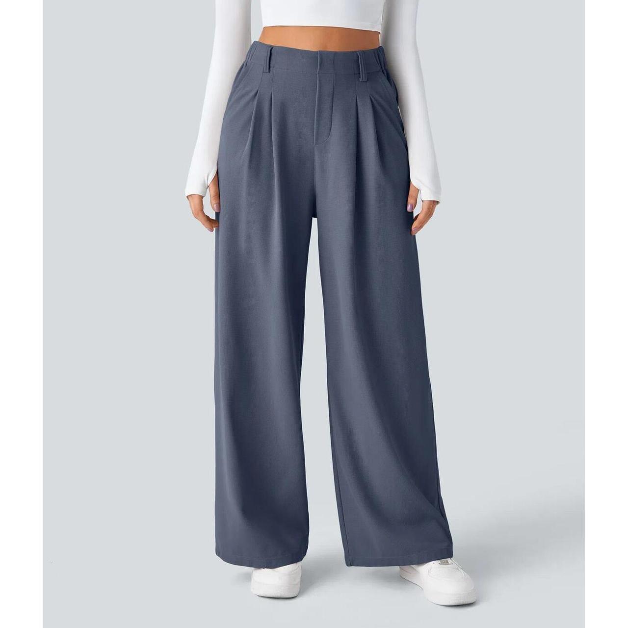 HALARA High Waisted Pocket Wide Leg Waffle Work Pants [L Petite]