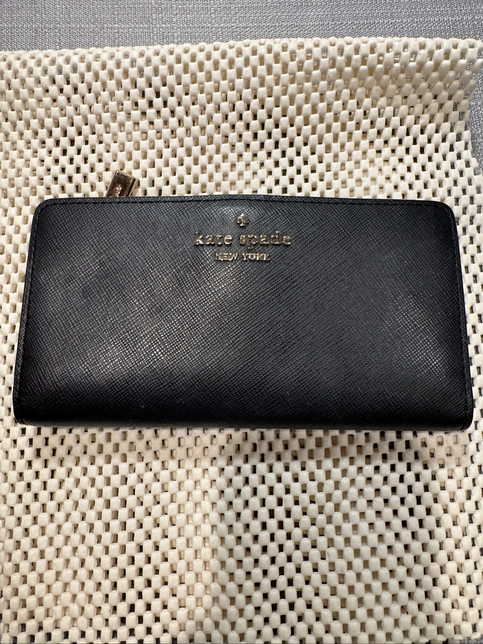 Kate Spade New York Black Saffiano Leather Bifold Wallet – Gold Hardware