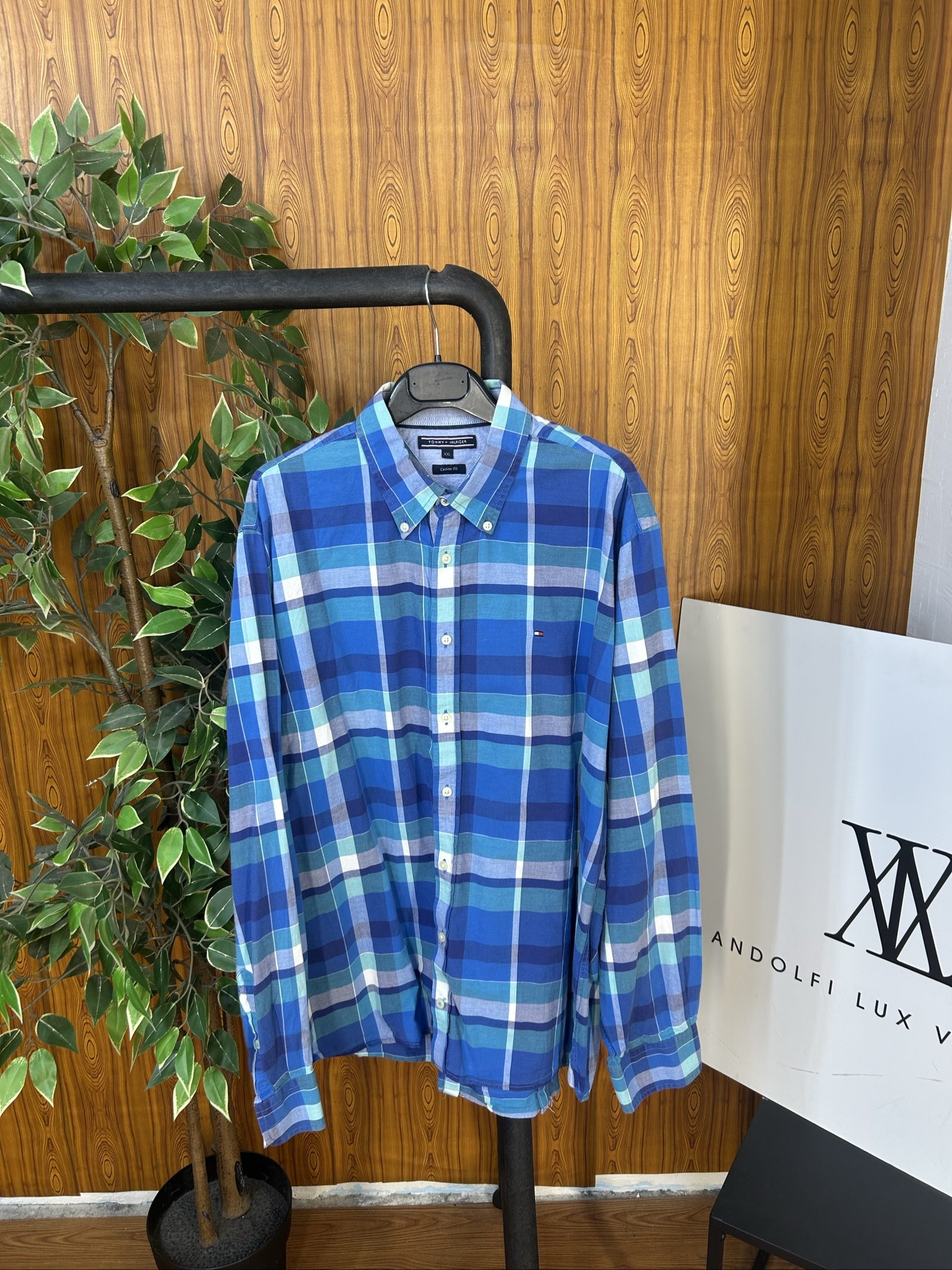 Tommy Hilfiger Camicia Uomo Quadri Blu XXL Custom Fit