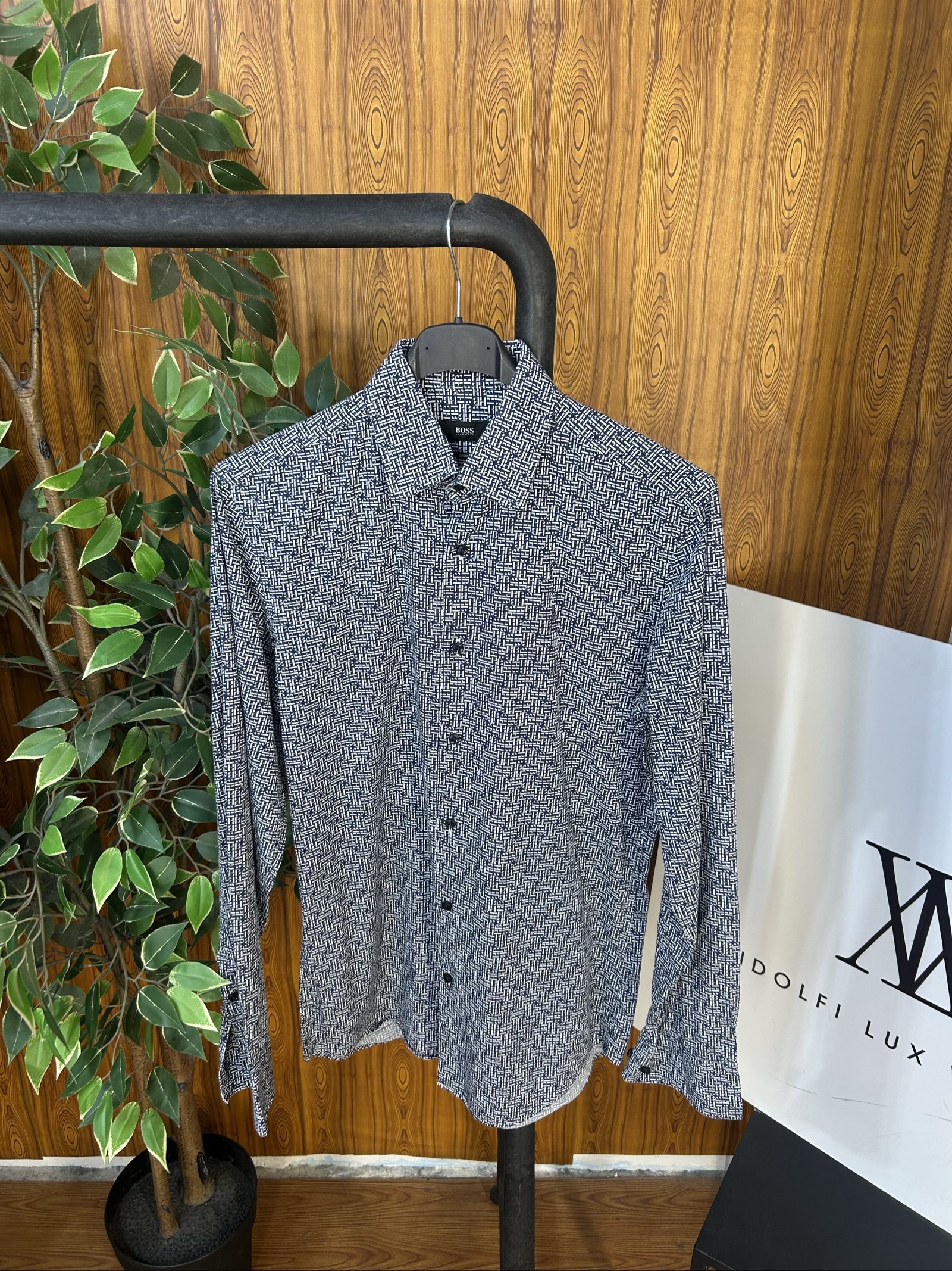 Hugo Boss Camicia Slim Fit Bianca & Blu Taglia 38