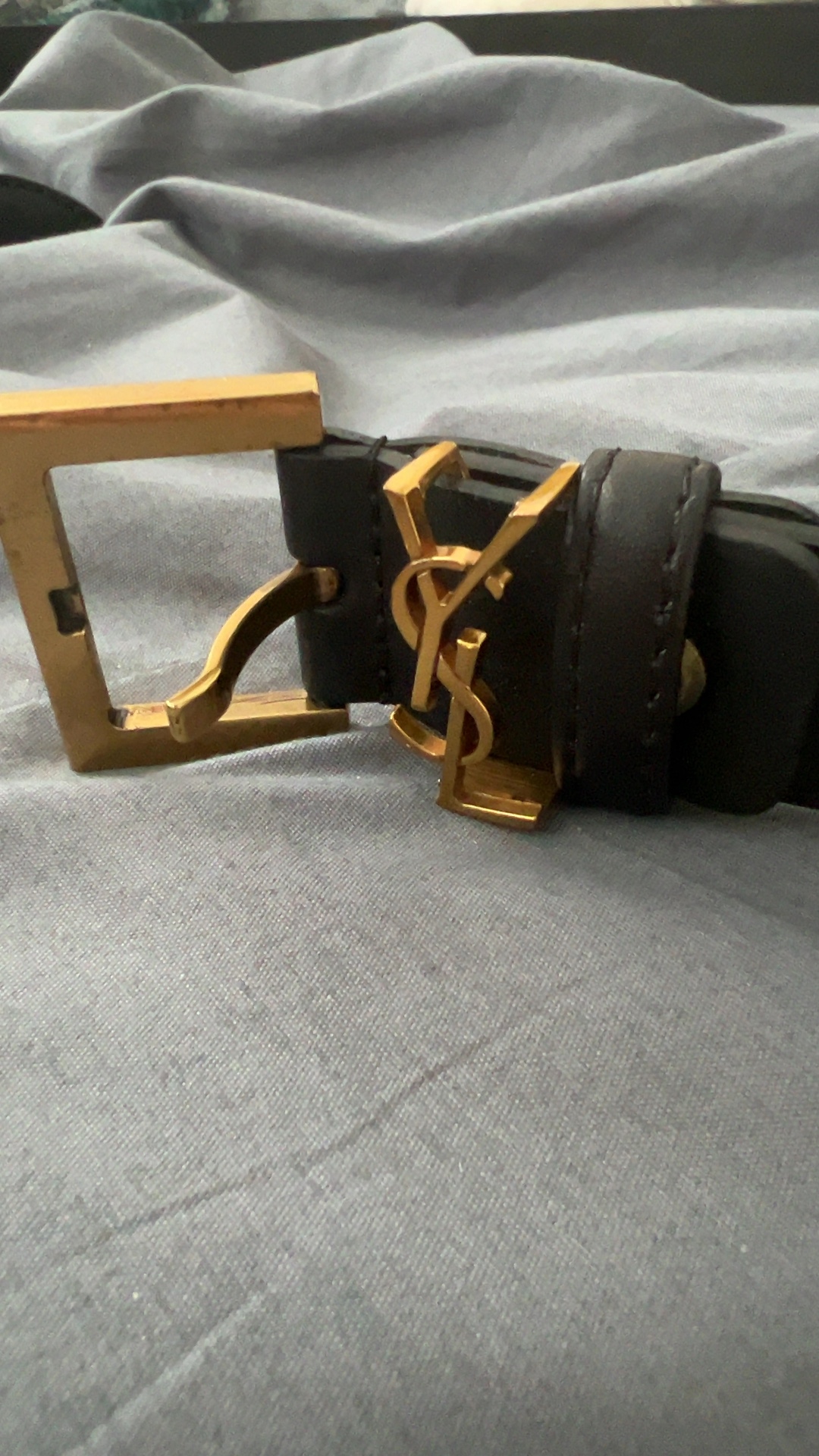 Saint Laurent Black Leather Gold Buckle Belt 48 in Length