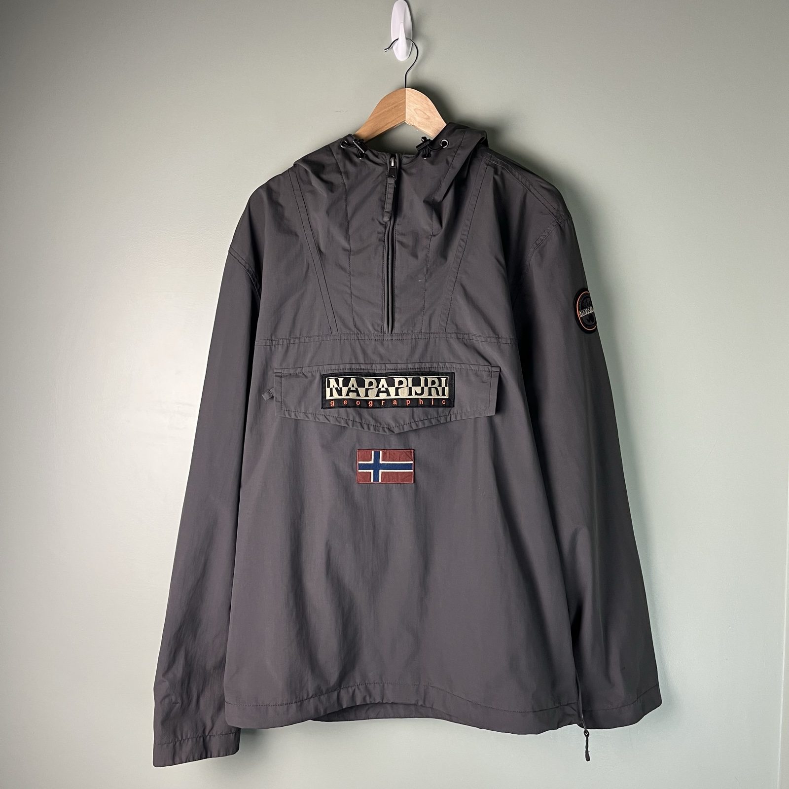 Napapijri Dark Grey Hooded Mesh lined Windbreaker Jacket