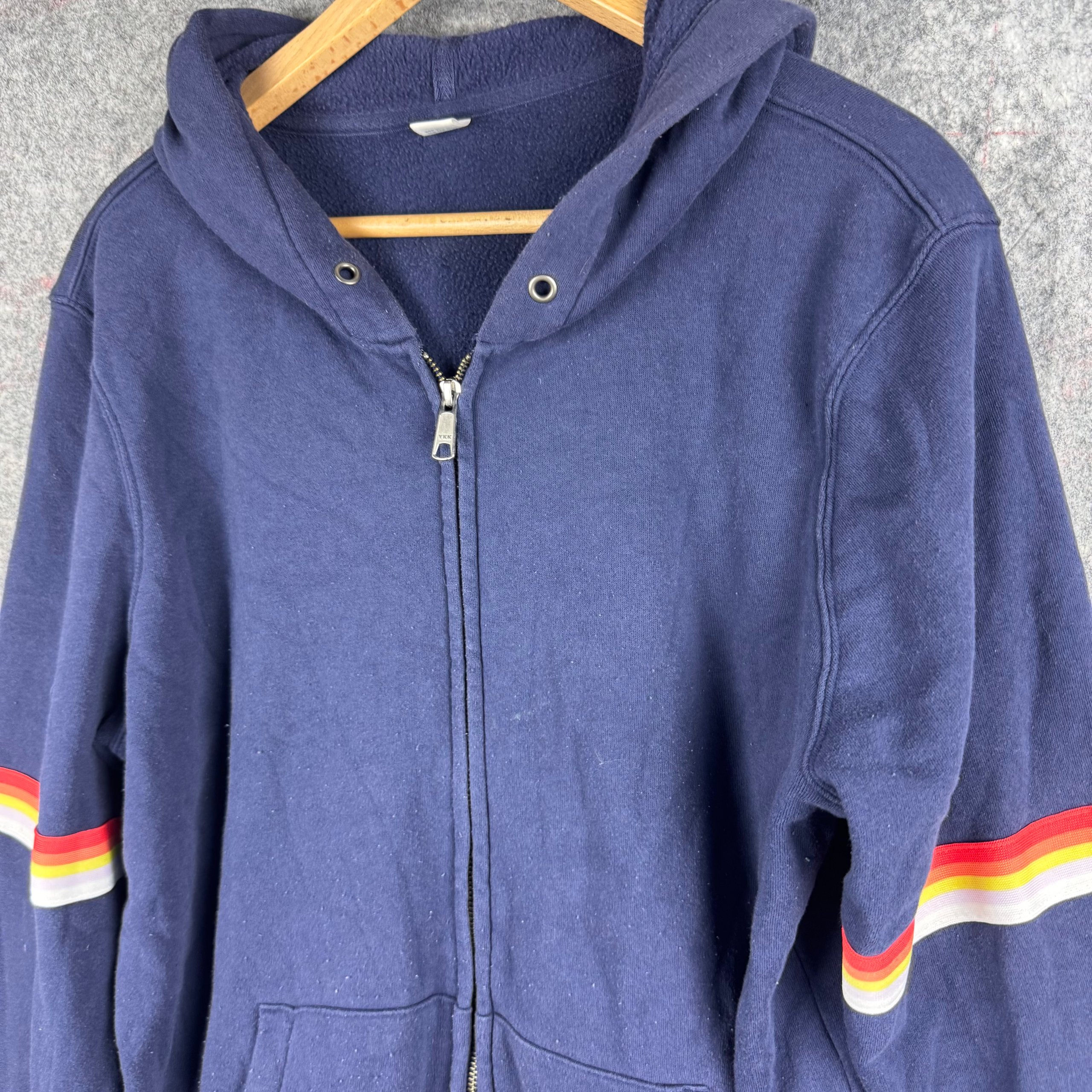 Old Navy Navy Zip Hoodie XL Rainbow Sleeve Stripes image 2
