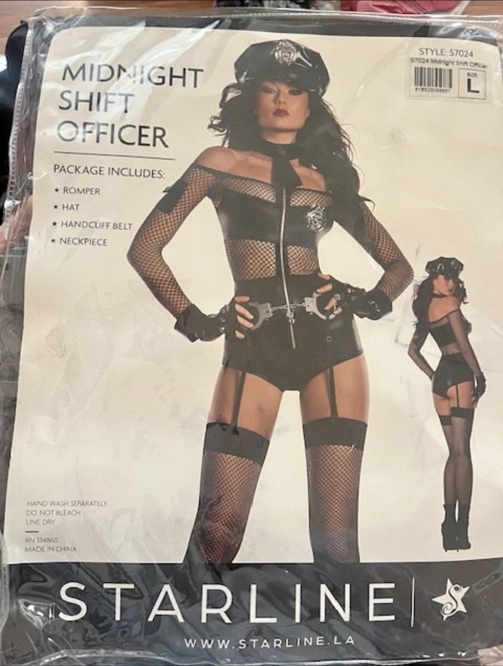 Starline Black Midnight Shift Officer Costume Large Fishnet Romper