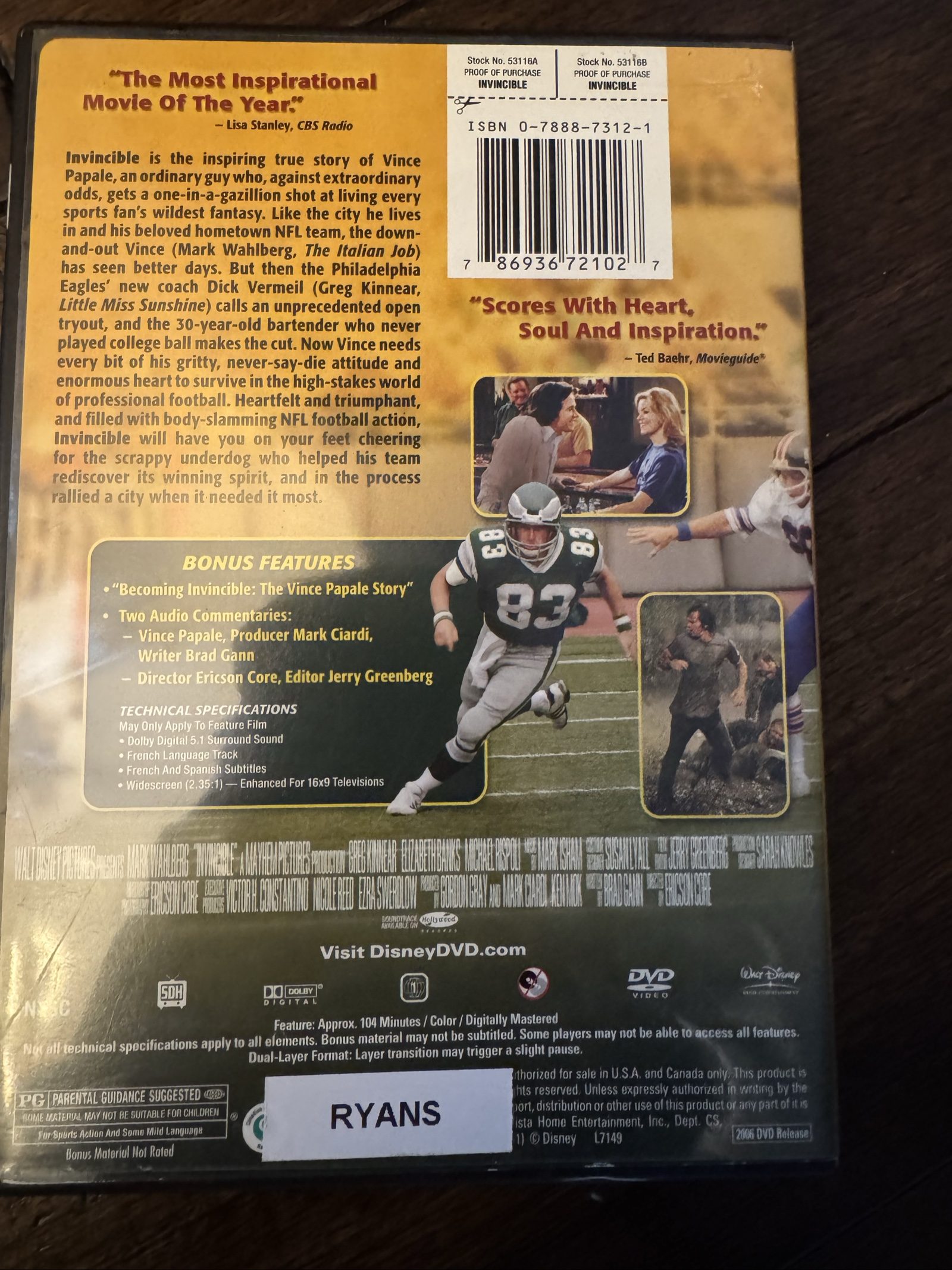 DRAFT Walt Disney Pictures Invincible DVD image 2