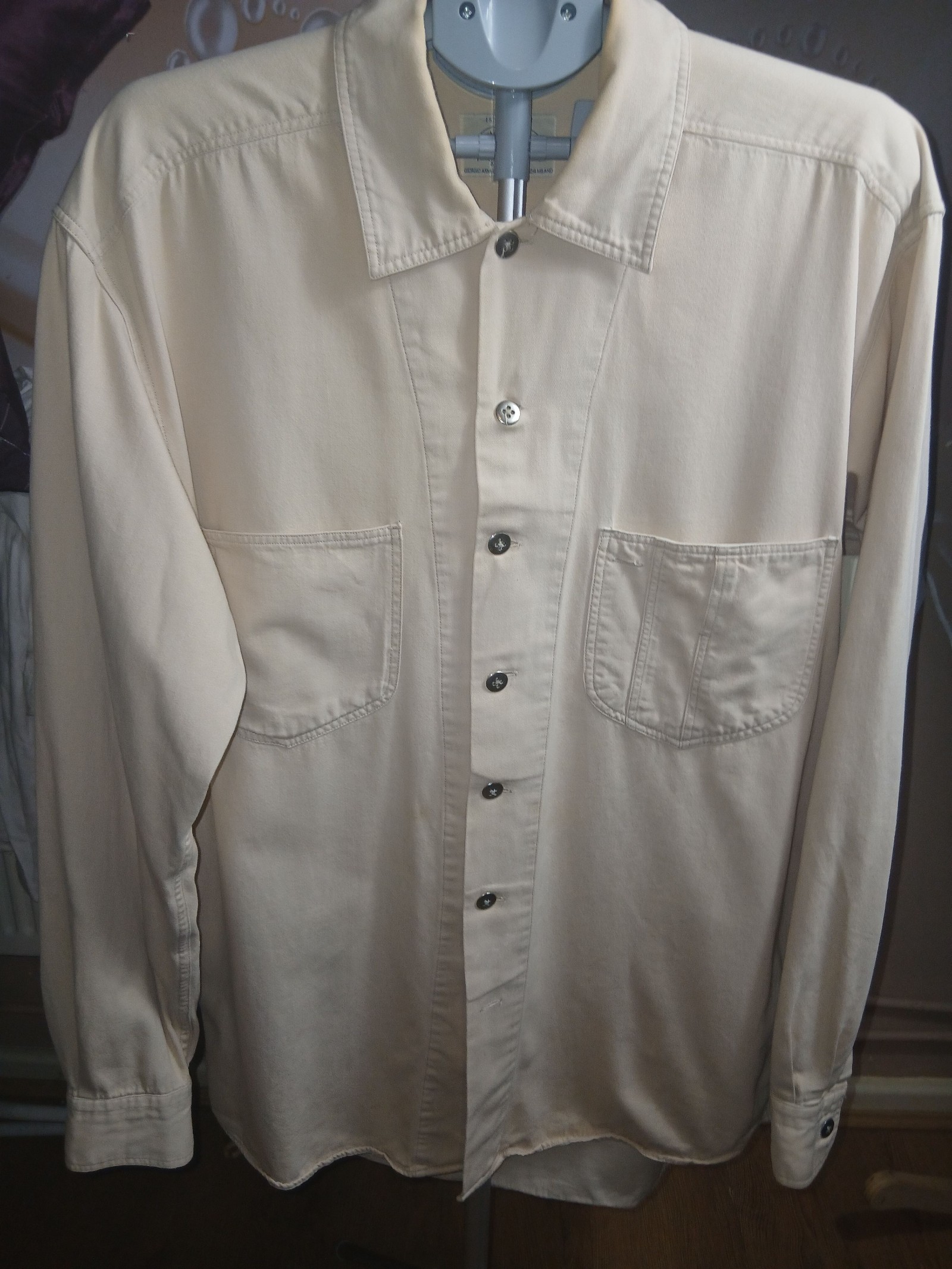 Armani Jeans Cream Cotton Shirt Large Double Pocket