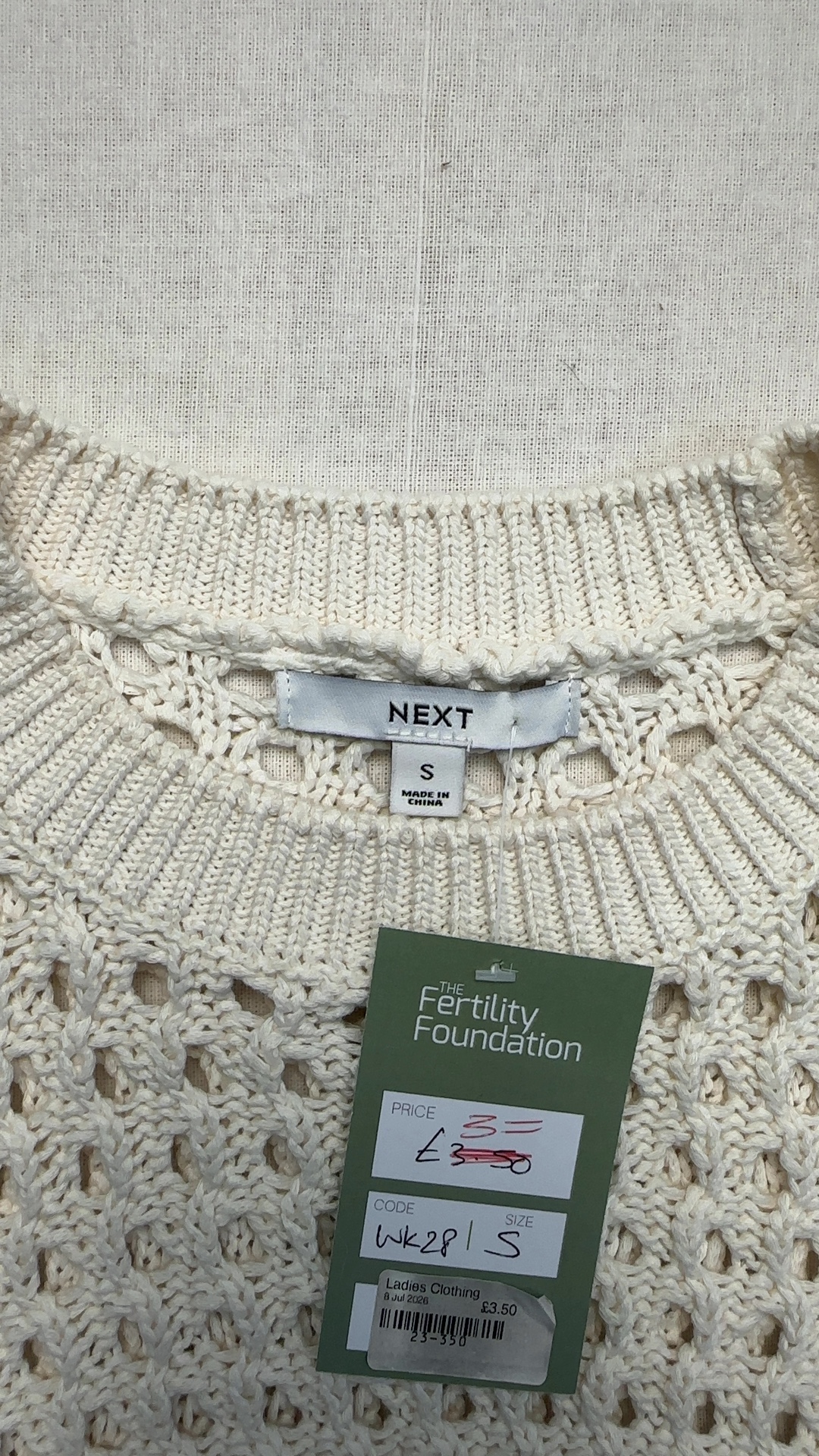 Next Sleeveless Knitted Top Small Cream Open Stitch
