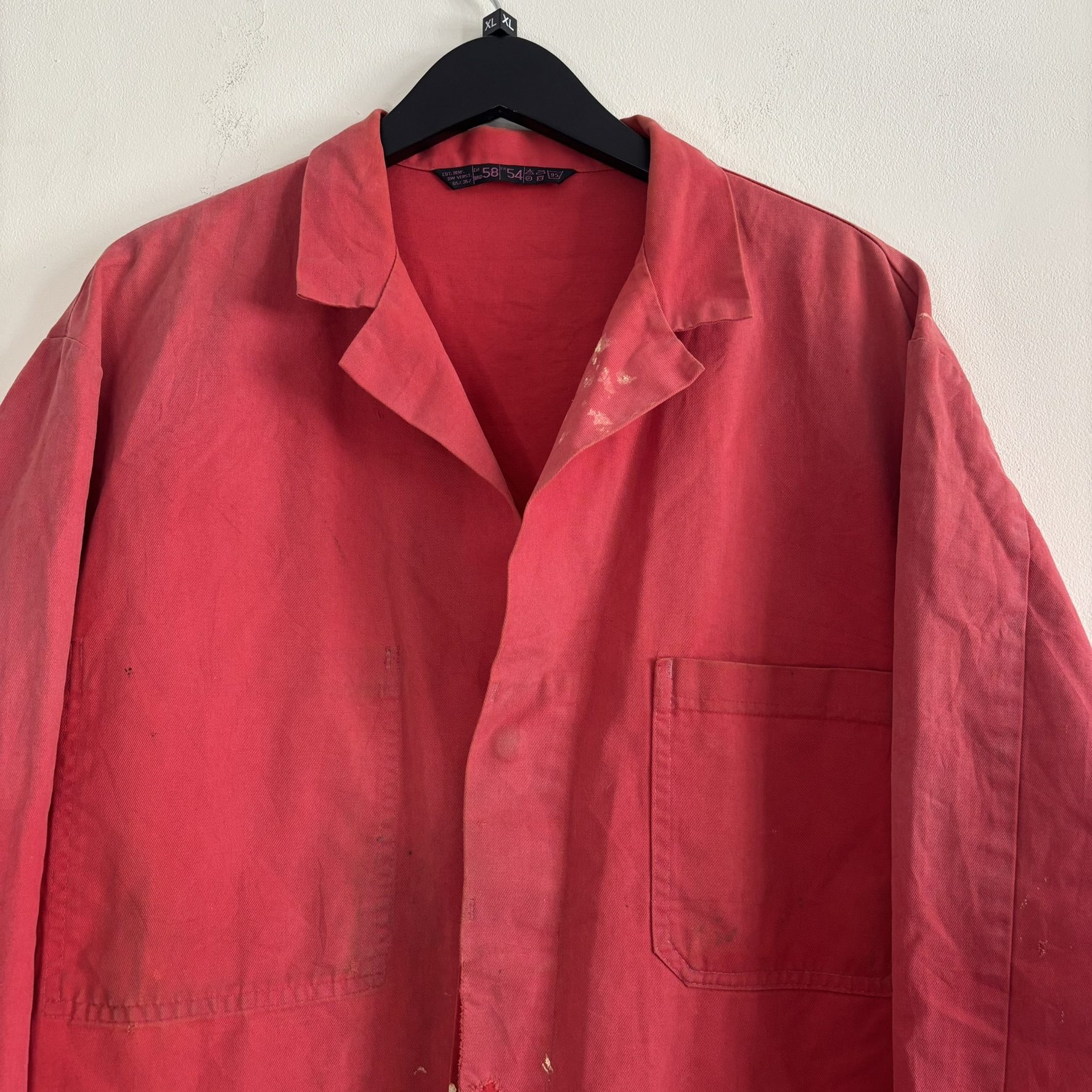 Vintage 80s Euro Workwear Chore Jacket Faded Red Paint Distressed Mens L/XL image 2