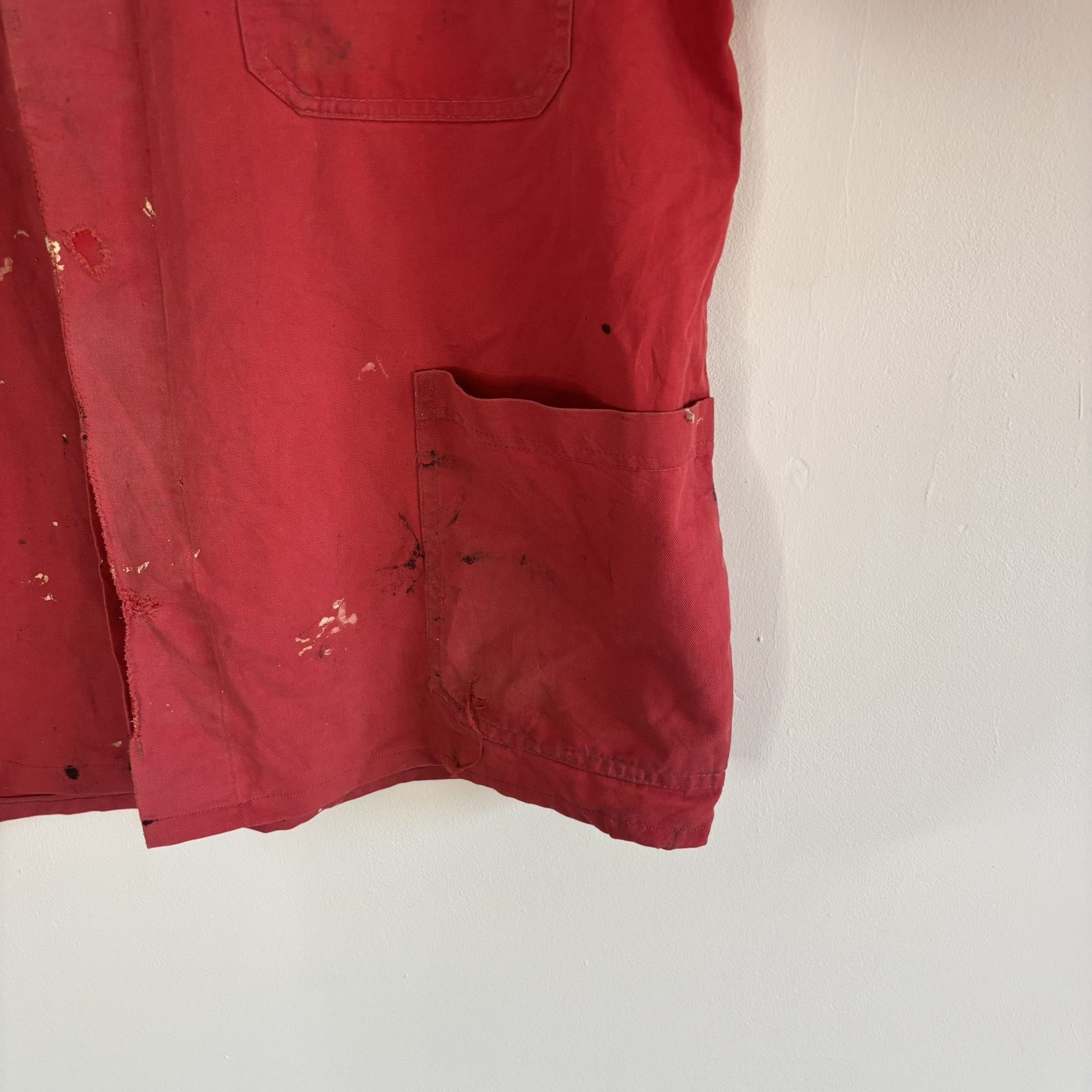 Vintage 80s Euro Workwear Chore Jacket Faded Red Paint Distressed Mens L/XL image 8