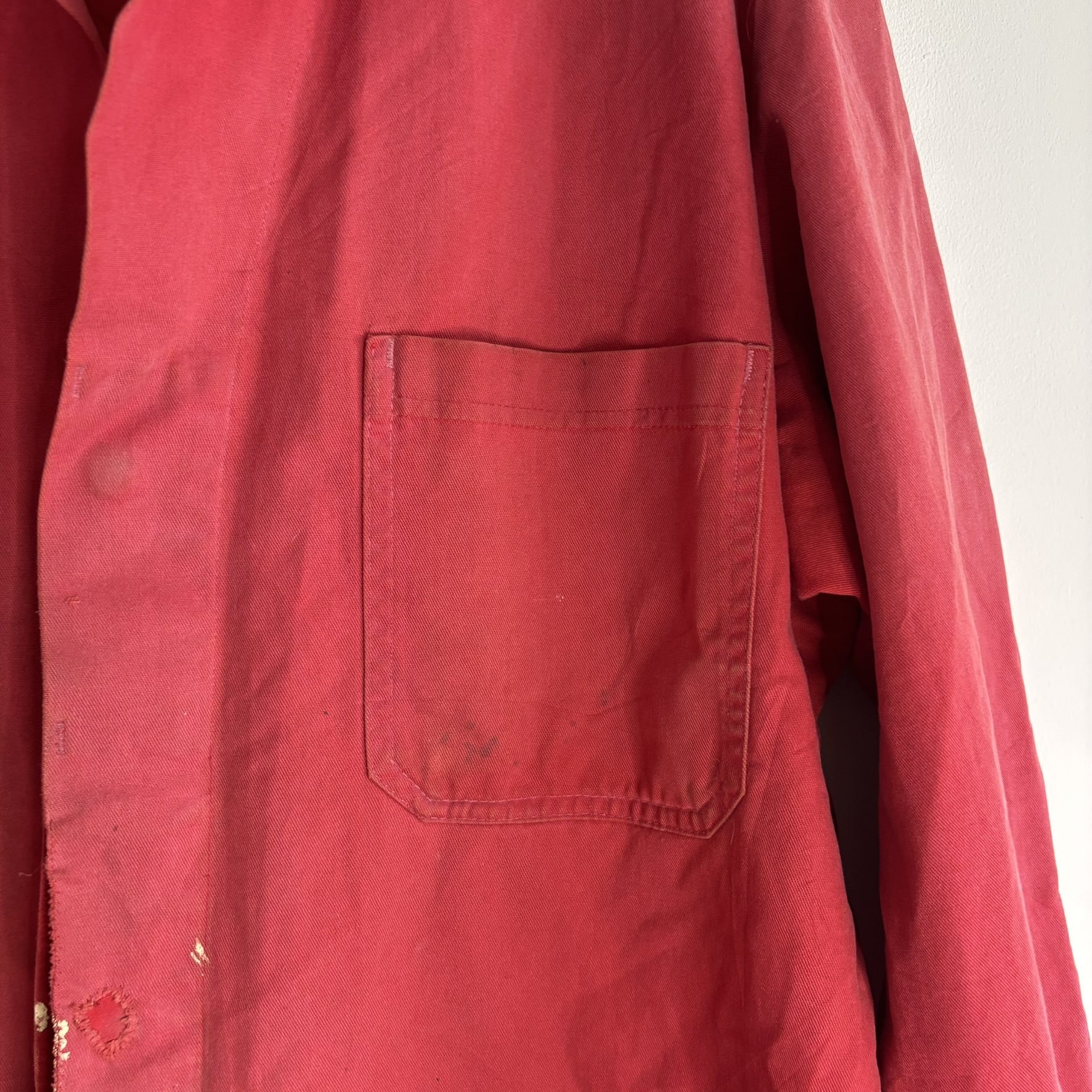 Vintage 80s Euro Workwear Chore Jacket Faded Red Paint Distressed Mens L/XL image 7