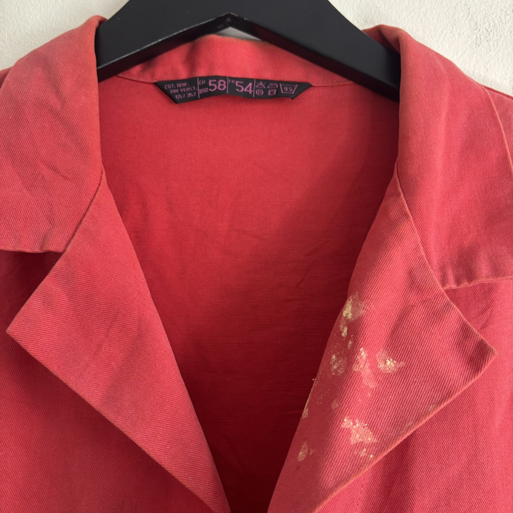 Vintage 80s Euro Workwear Chore Jacket Faded Red Paint Distressed Mens L/XL image 3