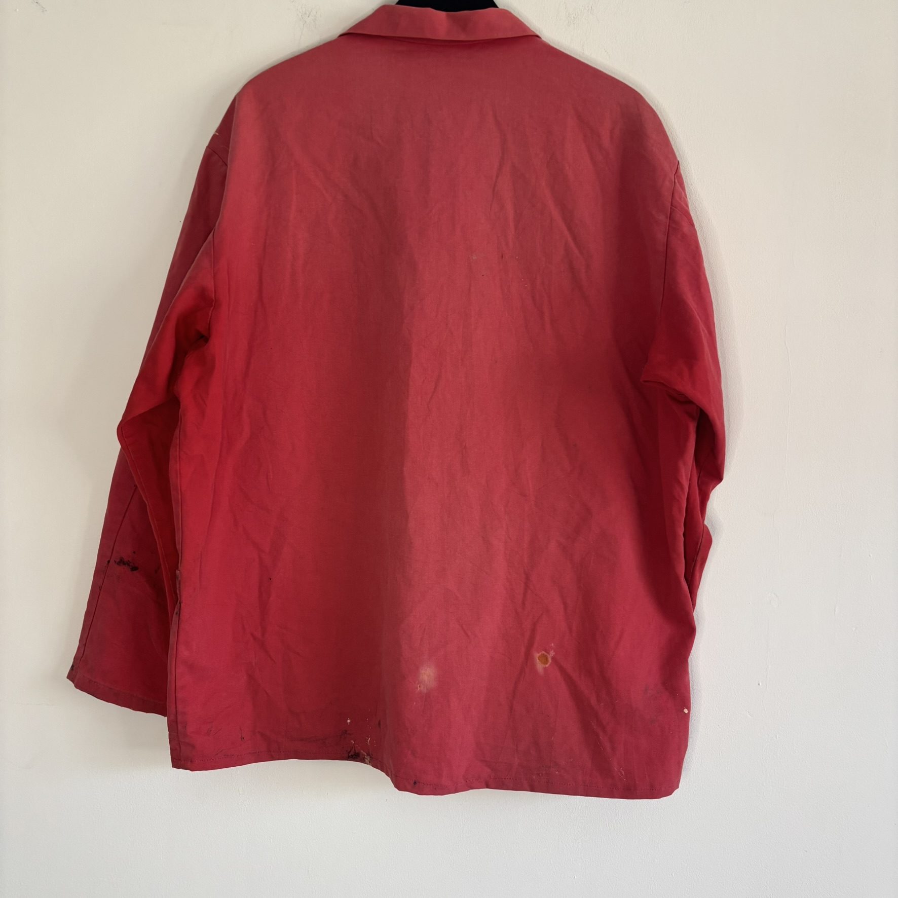Vintage 80s Euro Workwear Chore Jacket Faded Red Paint Distressed Mens L/XL image 9