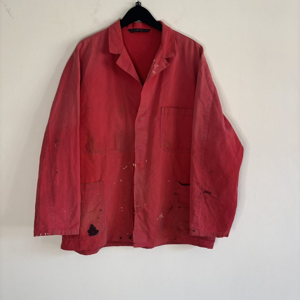 Vintage 80s Euro Workwear Chore Jacket Faded Red Paint Distressed Mens L/XL