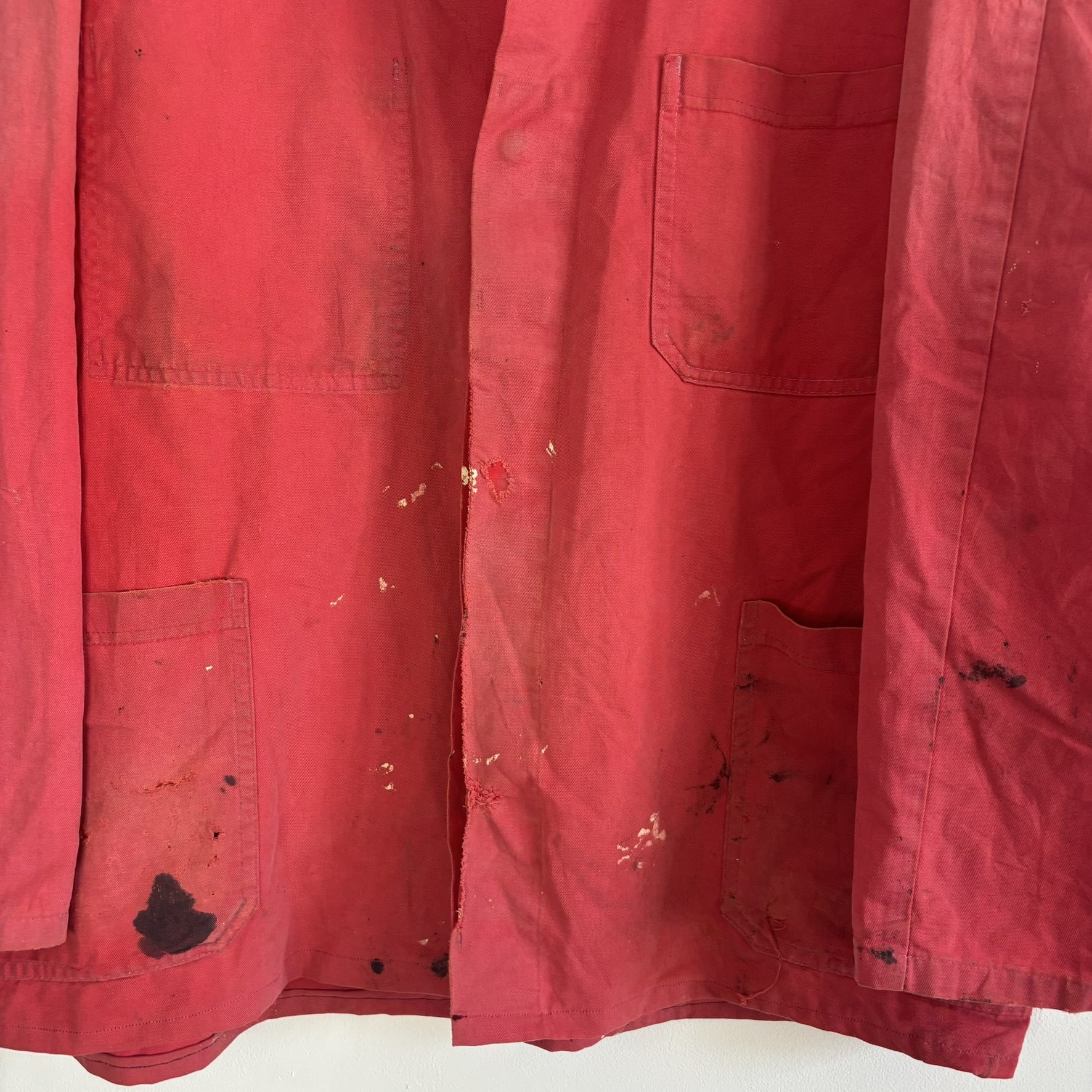 Vintage 80s Euro Workwear Chore Jacket Faded Red Paint Distressed Mens L/XL image 4