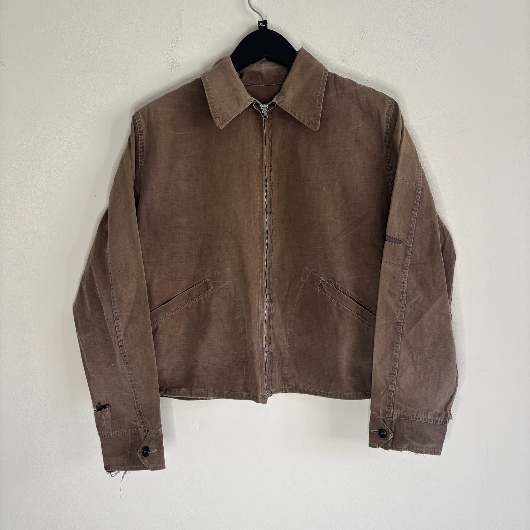 RARE Vintage 40s Canadian Made Spring Loaded Crown Cropped Work Jacket Brown S