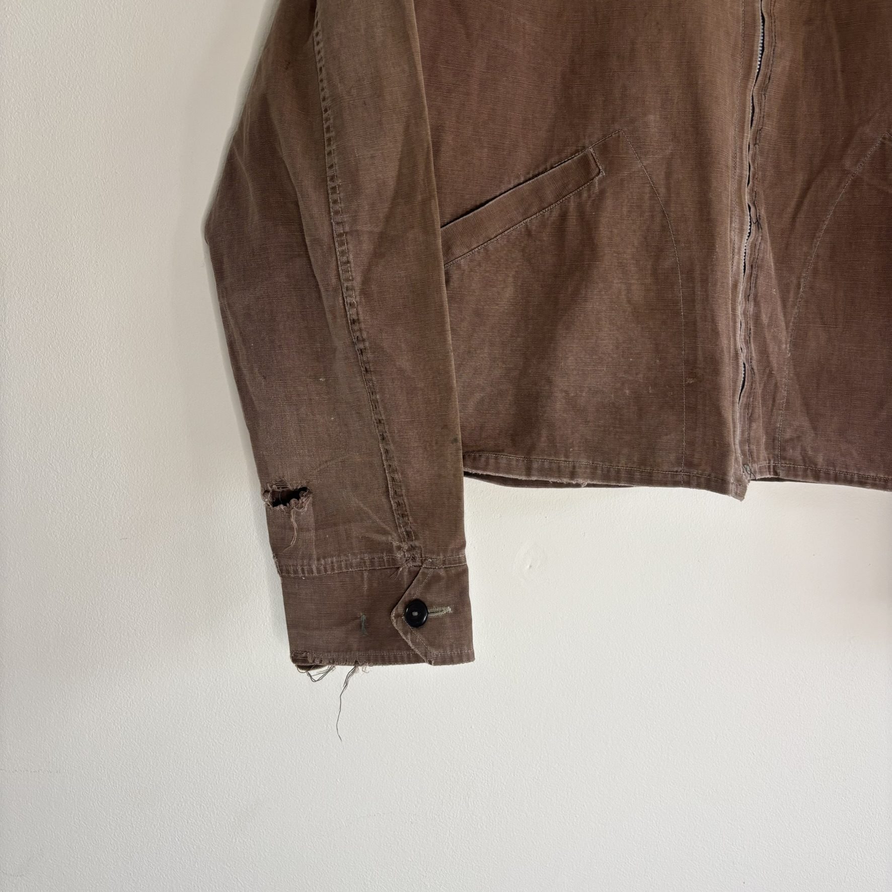 RARE Vintage 40s Canadian Made Spring Loaded Crown Cropped Work Jacket Brown S image 6