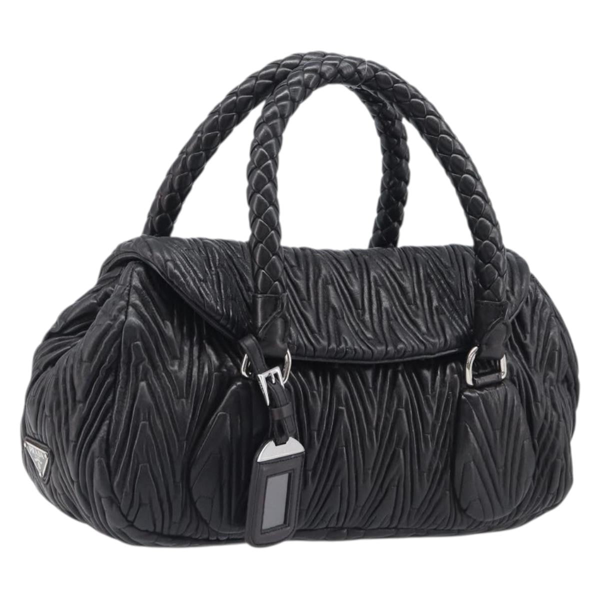 PRADA Hand Bag Leather Black Silver BN1235 Auth am12716A