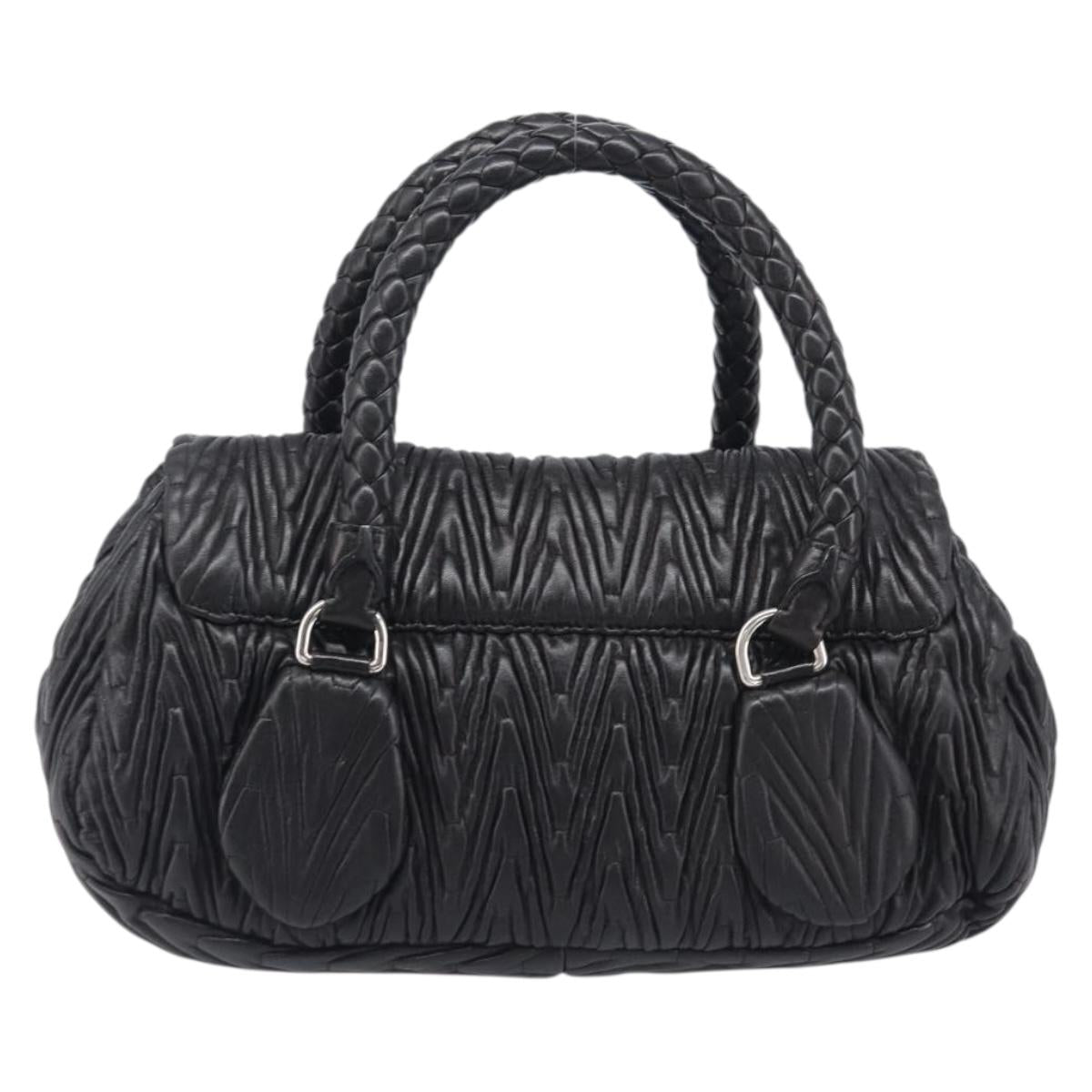 PRADA Hand Bag Leather Black Silver BN1235 Auth am12716A image 2