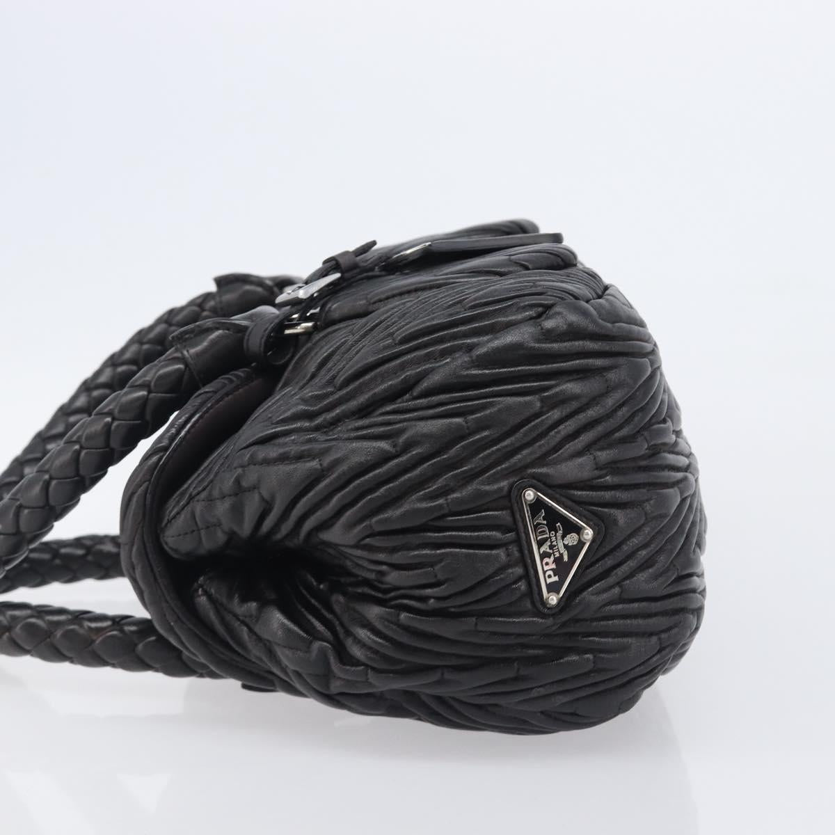 PRADA Hand Bag Leather Black Silver BN1235 Auth am12716A image 4