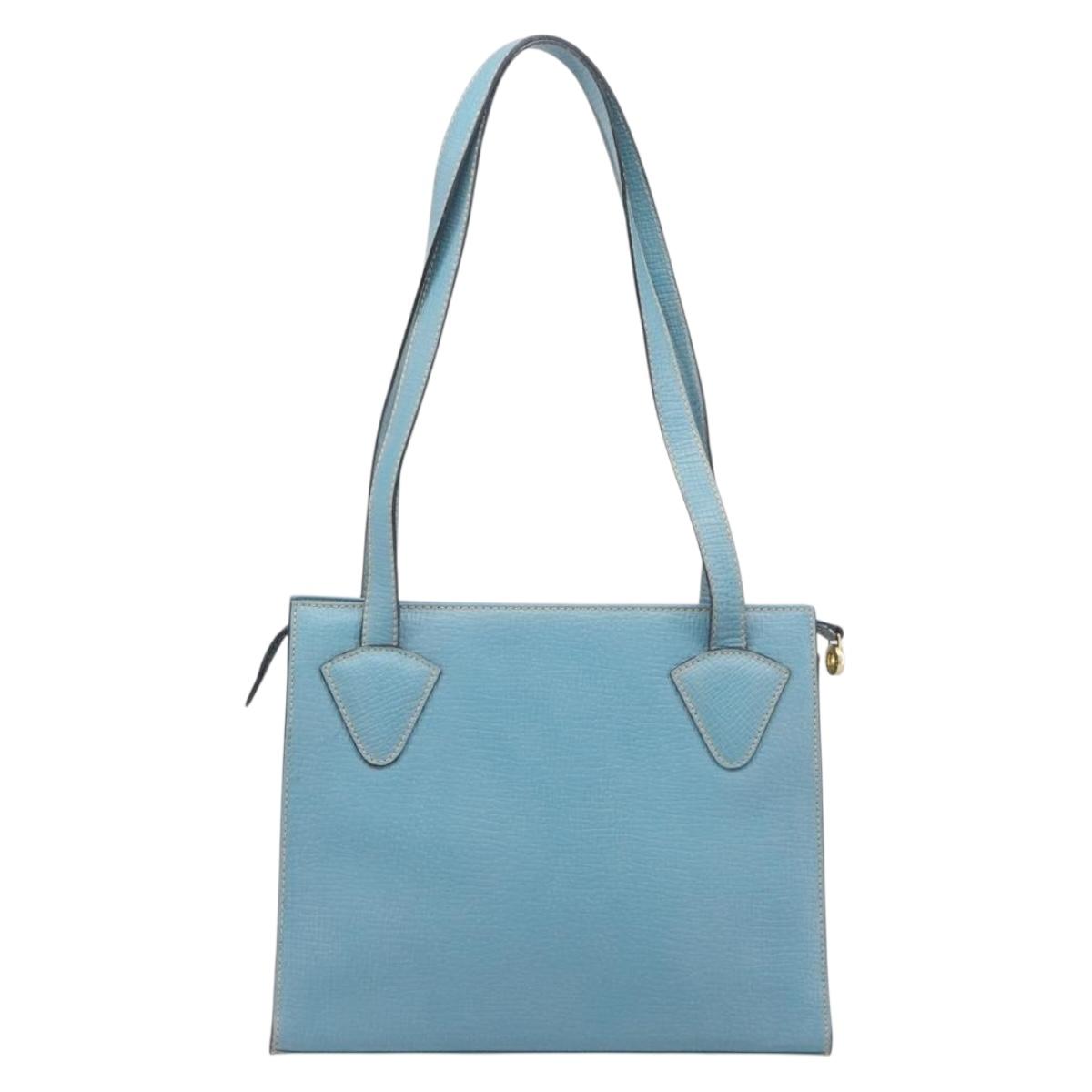LOEWE Tote Bag Leather Light Blue Gold Auth bs37496A image 2