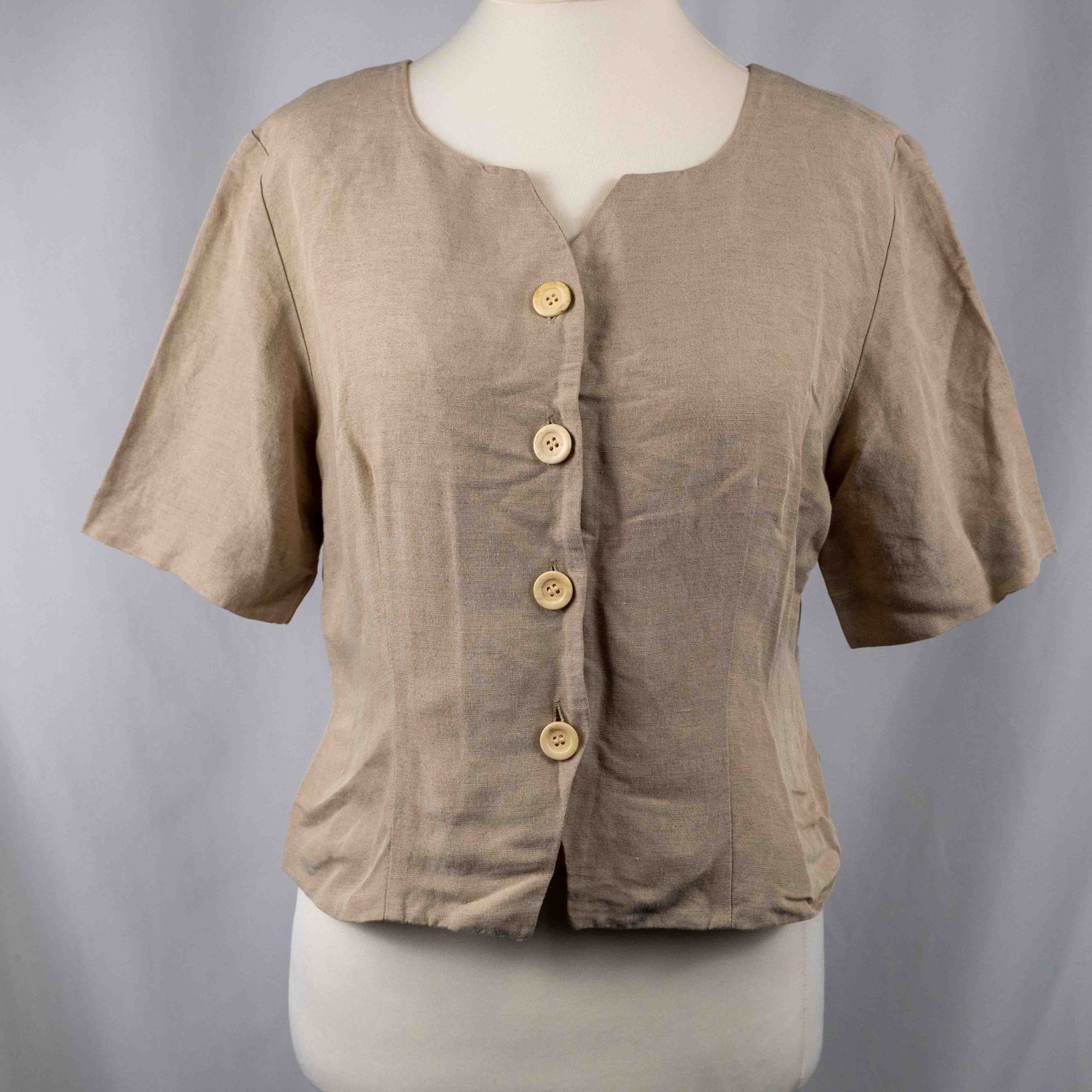 Jaeger 36in Beige Linen Button Front Top Pre-Owned