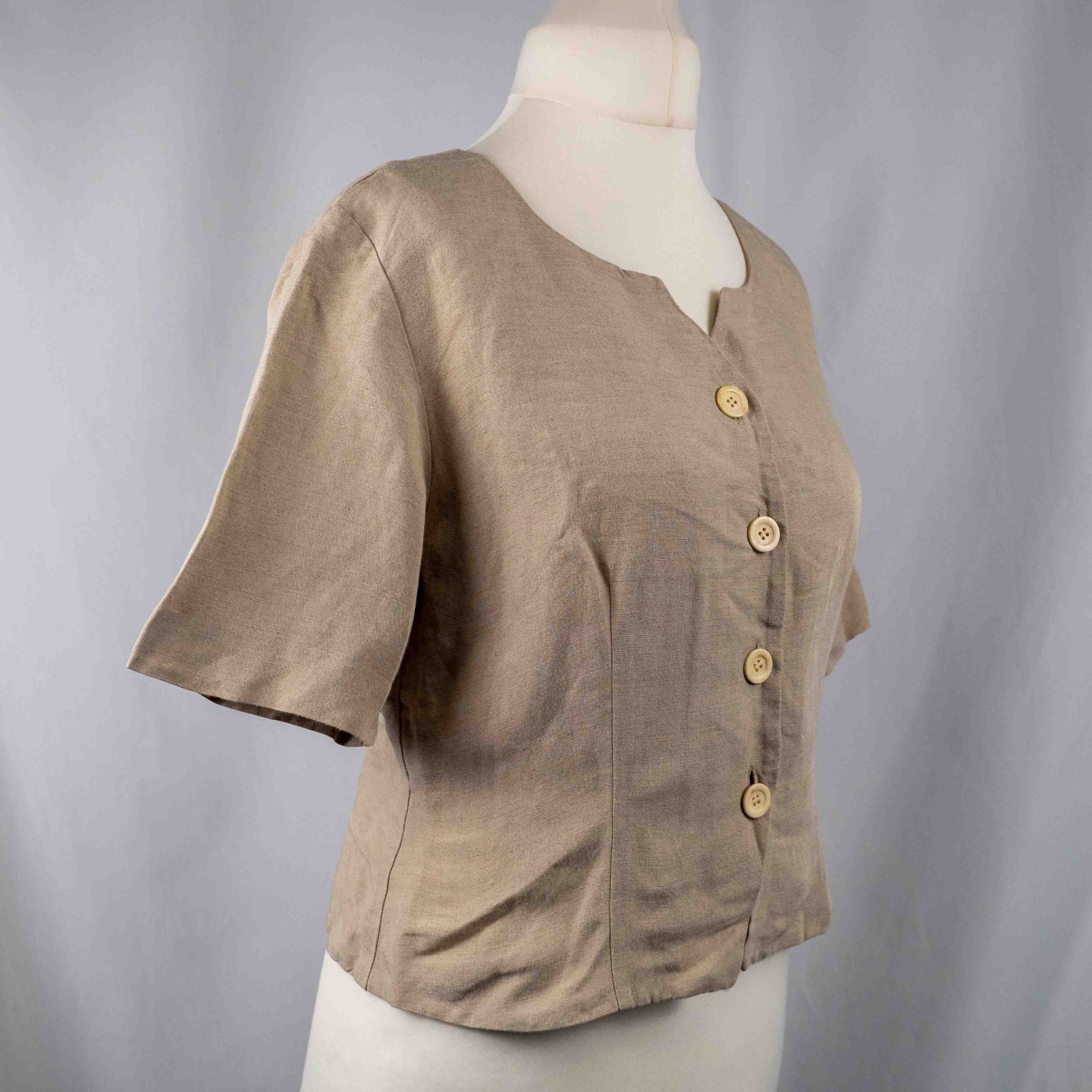 Jaeger 36in Beige Linen Button Front Top Pre-Owned image 2