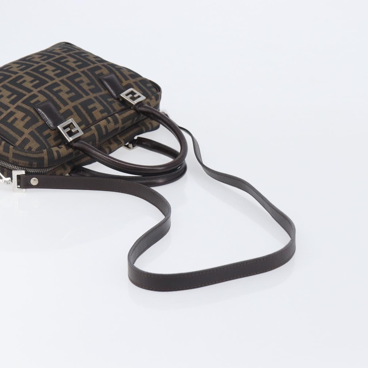FENDI Zucca Canvas Hand Bag 2way Black Brown Auth 206742V image 8