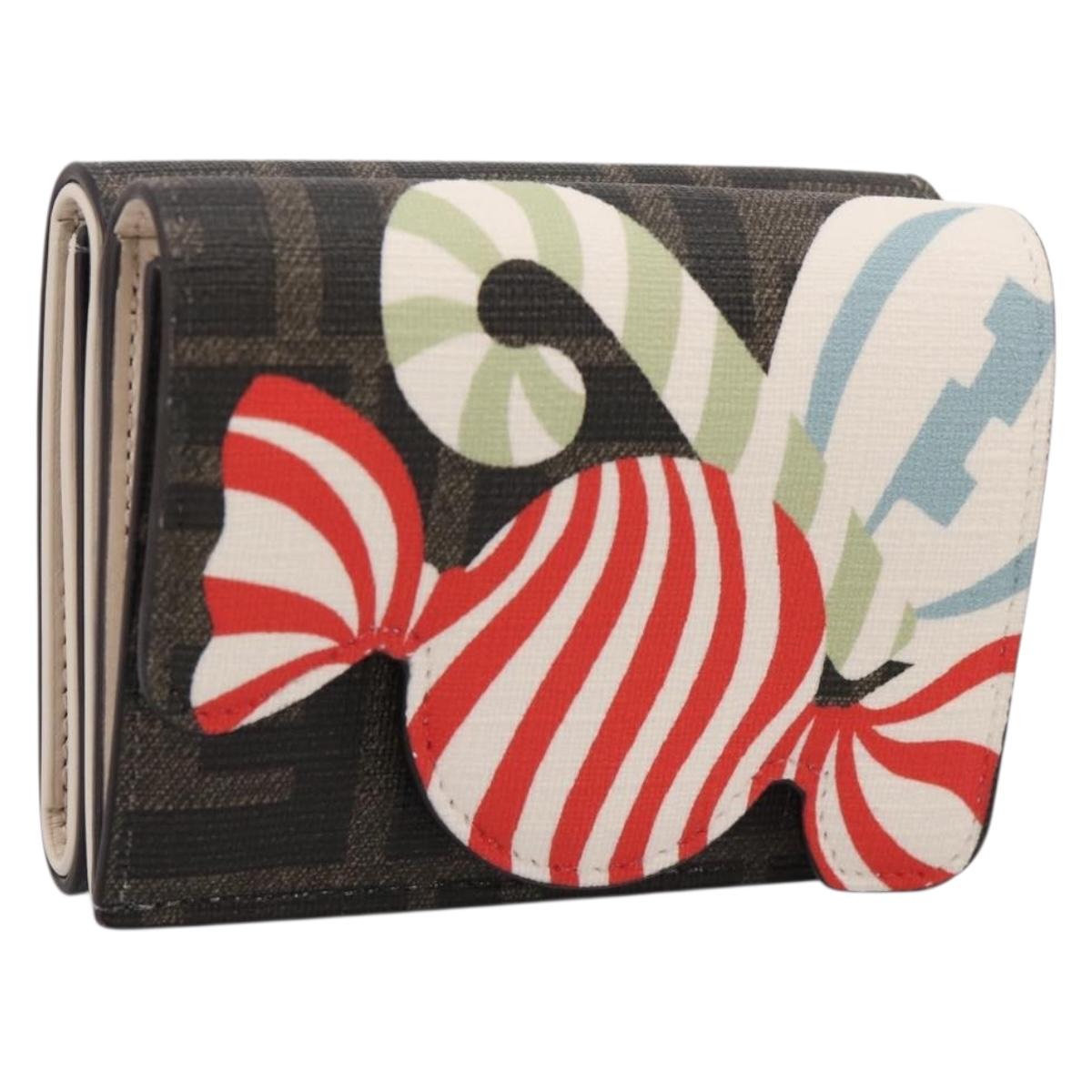 FENDI Zucca Trifold Wallet PVC Brown Red 8M0480 Auth 206672M