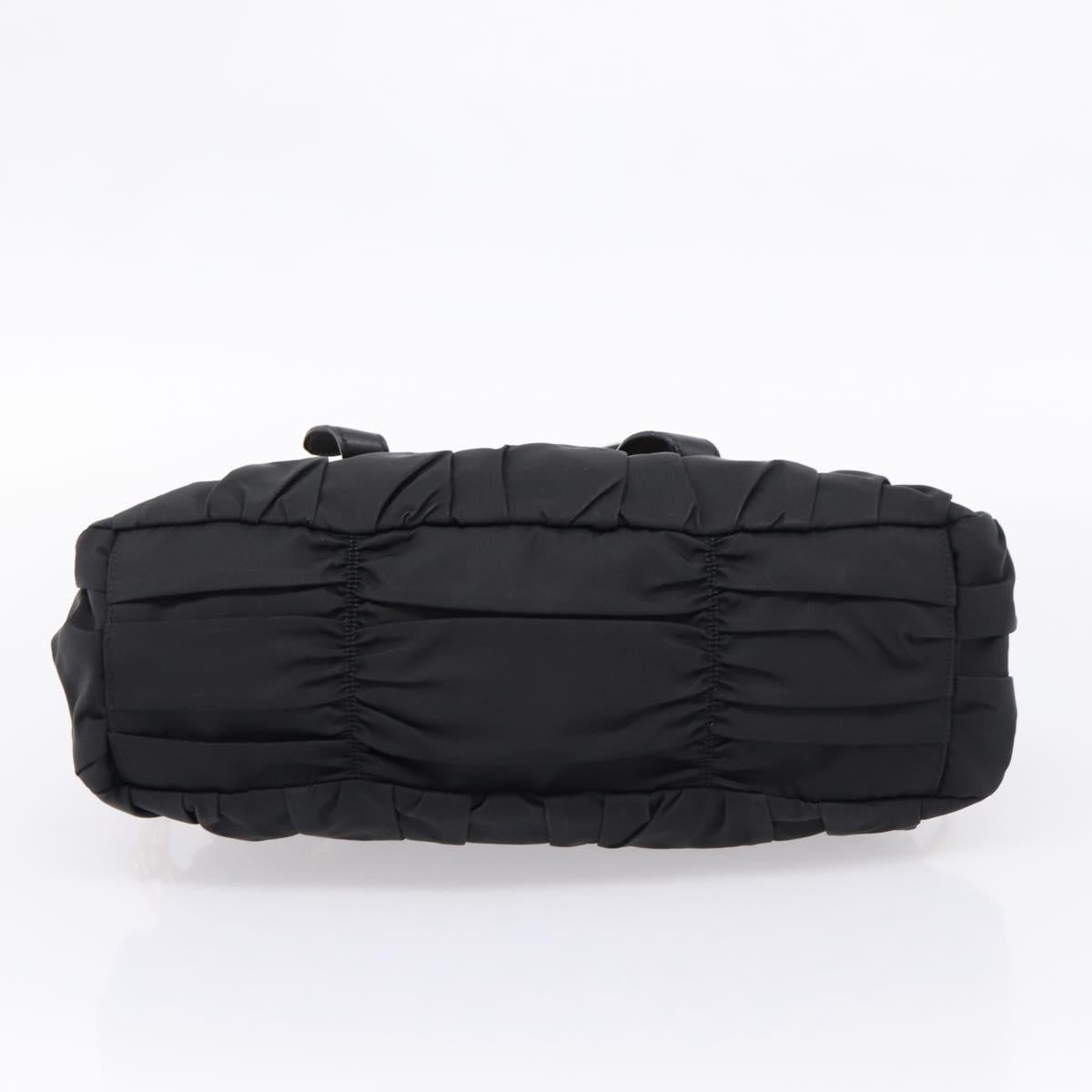 PRADA Gathered Hand Bag Nylon 2way Black Gold Auth BA16051A image 5
