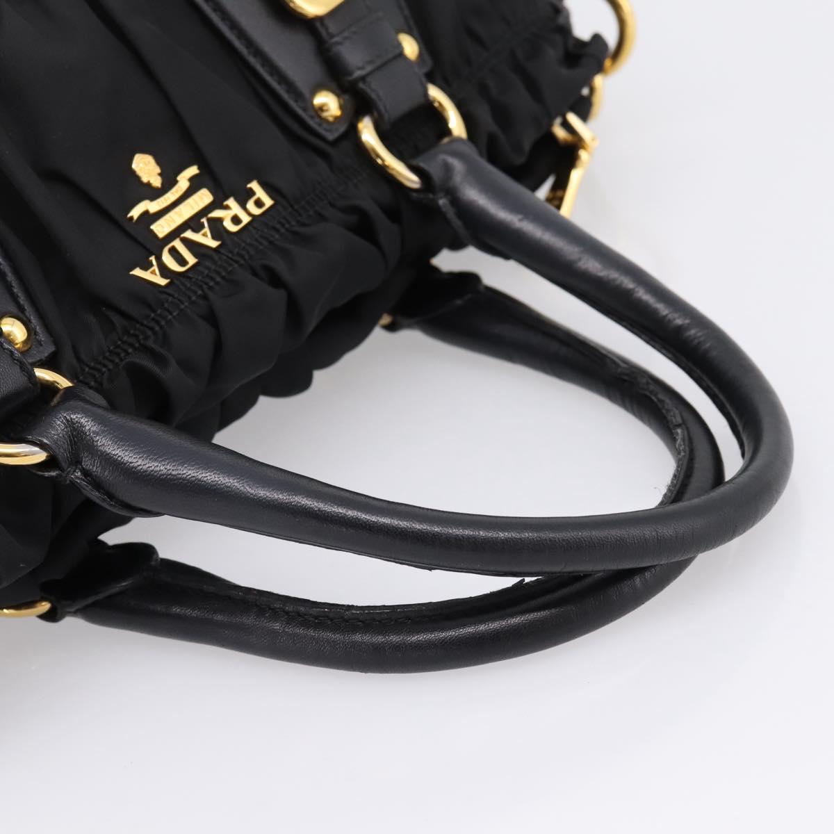 PRADA Gathered Hand Bag Nylon 2way Black Gold Auth BA16051A image 7