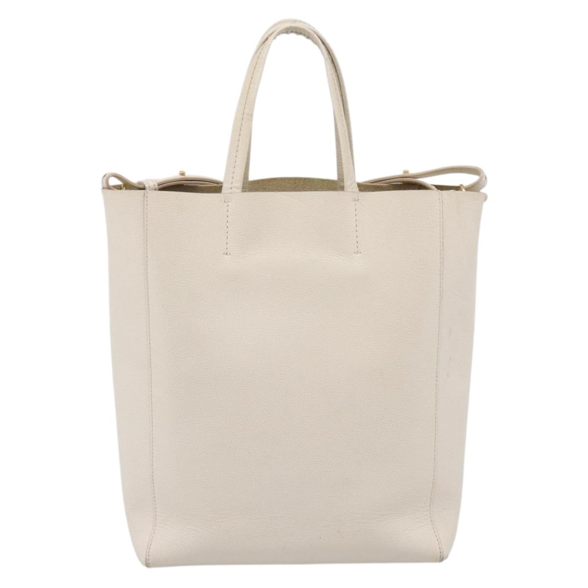 CELINE Vertical Cabas Tote Bag Leather 2way White Gold Auth 205444 image 2