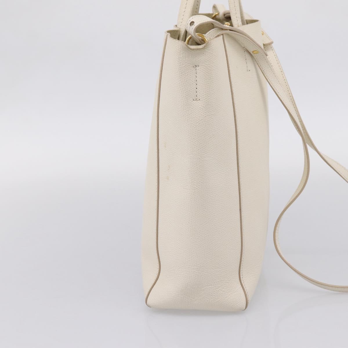 CELINE Vertical Cabas Tote Bag Leather 2way White Gold Auth 205444 image 3