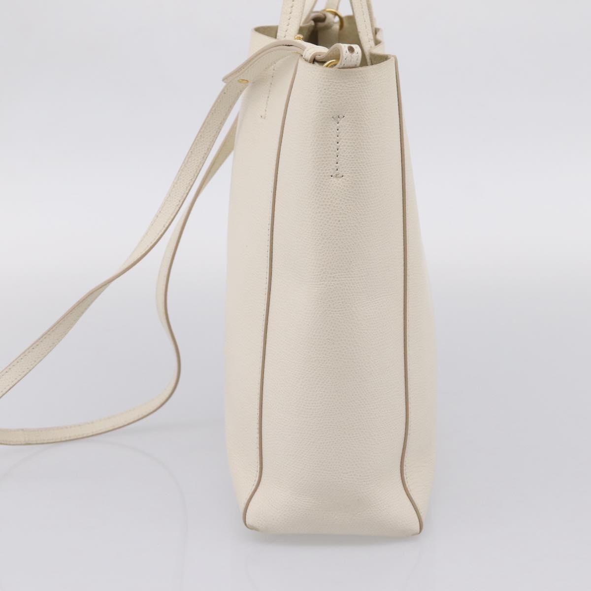 CELINE Vertical Cabas Tote Bag Leather 2way White Gold Auth 205444 image 4