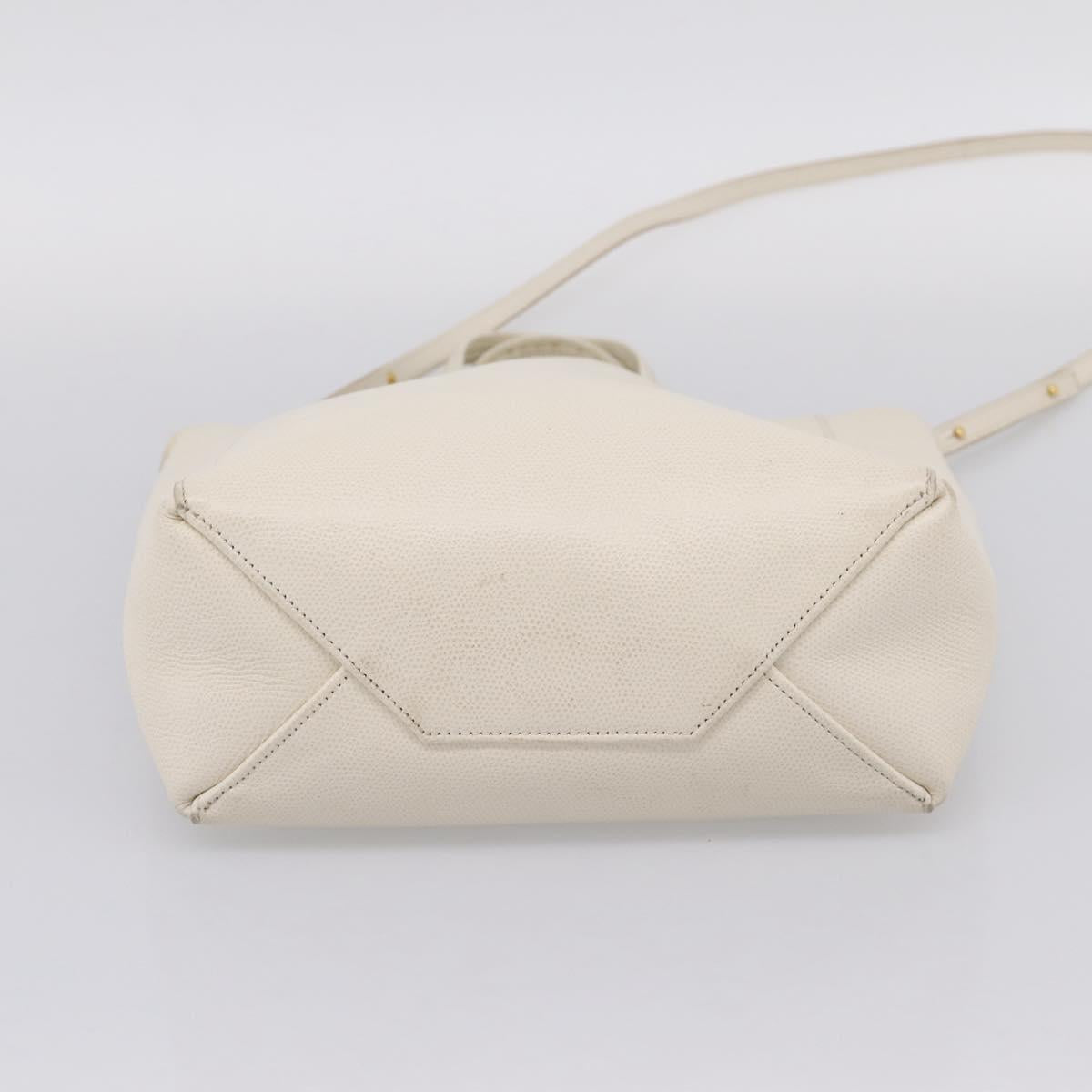 CELINE Vertical Cabas Tote Bag Leather 2way White Gold Auth 205444 image 5