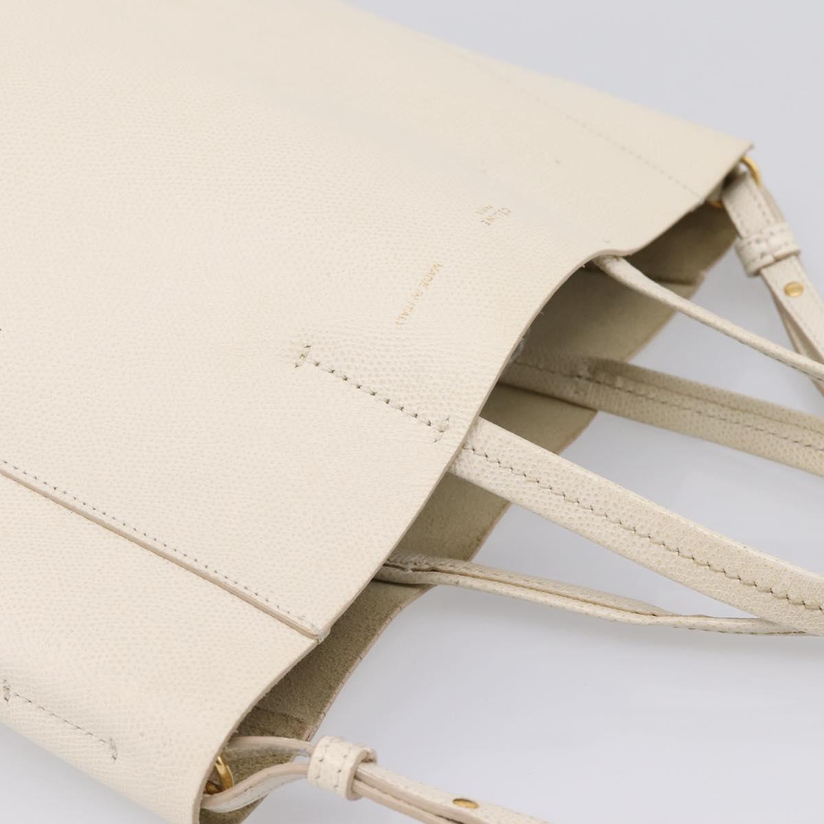 CELINE Vertical Cabas Tote Bag Leather 2way White Gold Auth 205444 image 6