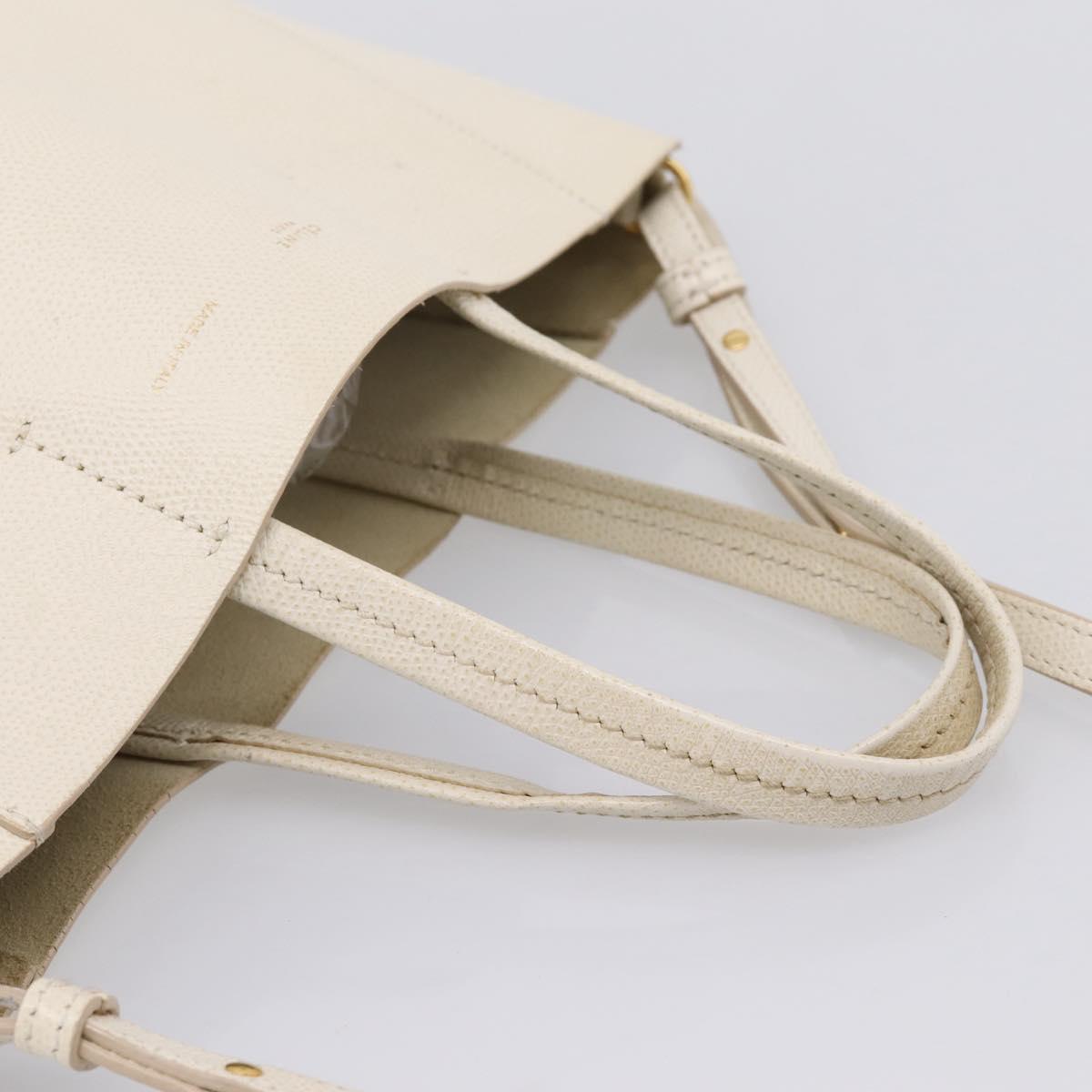 CELINE Vertical Cabas Tote Bag Leather 2way White Gold Auth 205444 image 7