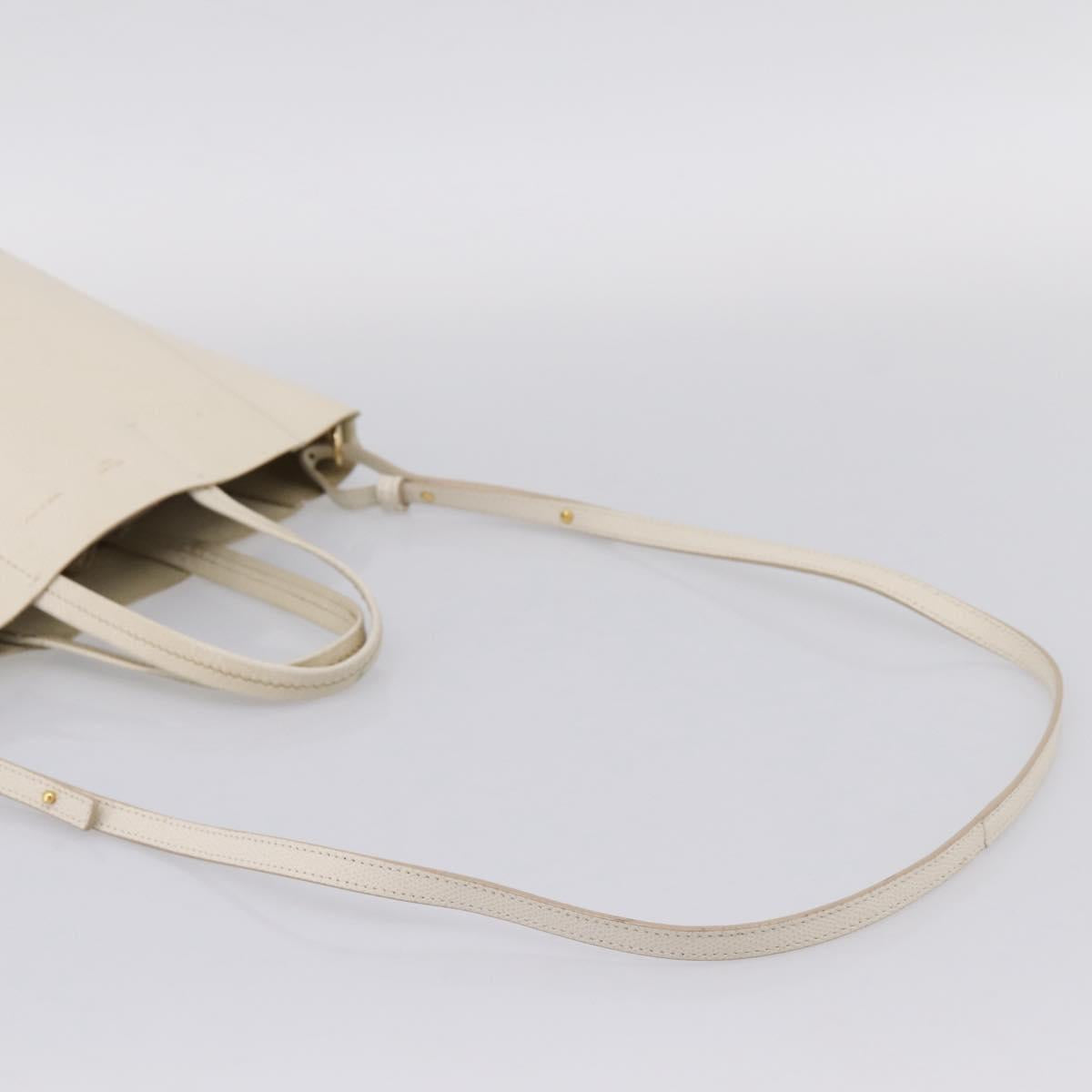 CELINE Vertical Cabas Tote Bag Leather 2way White Gold Auth 205444 image 9