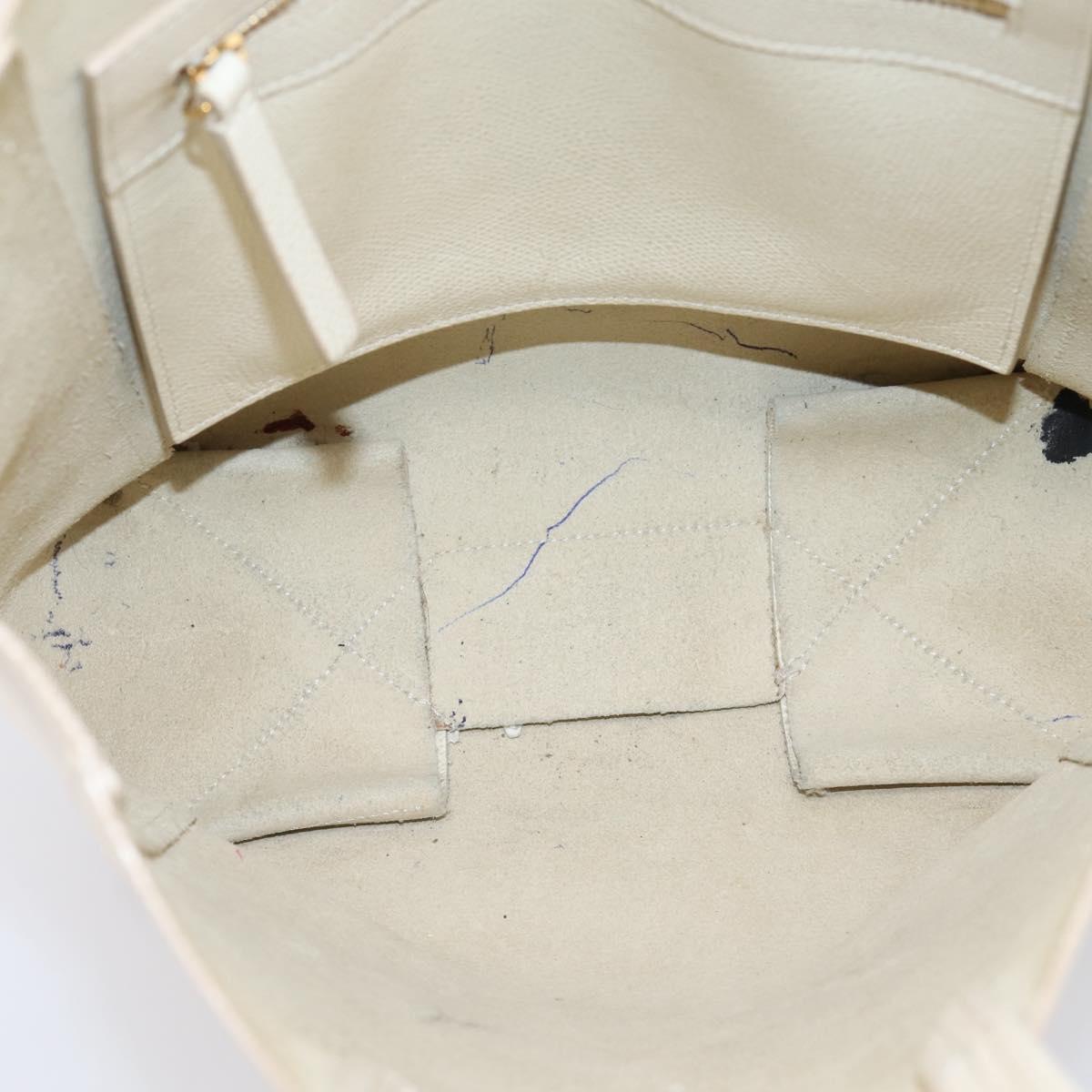 CELINE Vertical Cabas Tote Bag Leather 2way White Gold Auth 205444 image 10