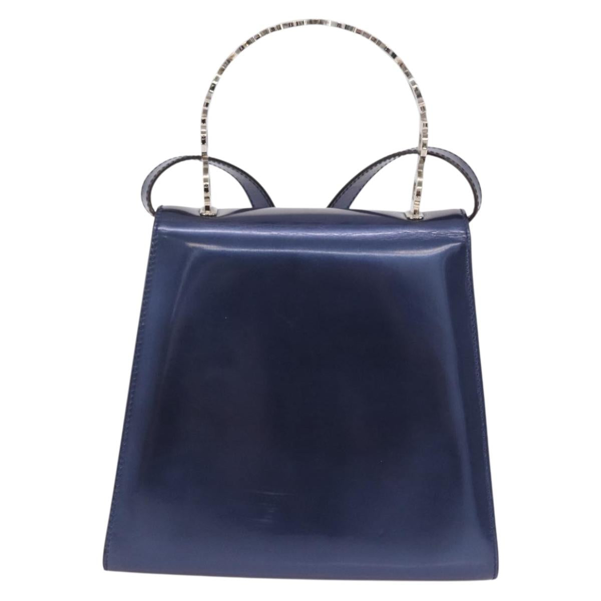 Salvatore Ferragamo Gancini Bag Patent leather 2way Navy Silver Auth 206330A image 2