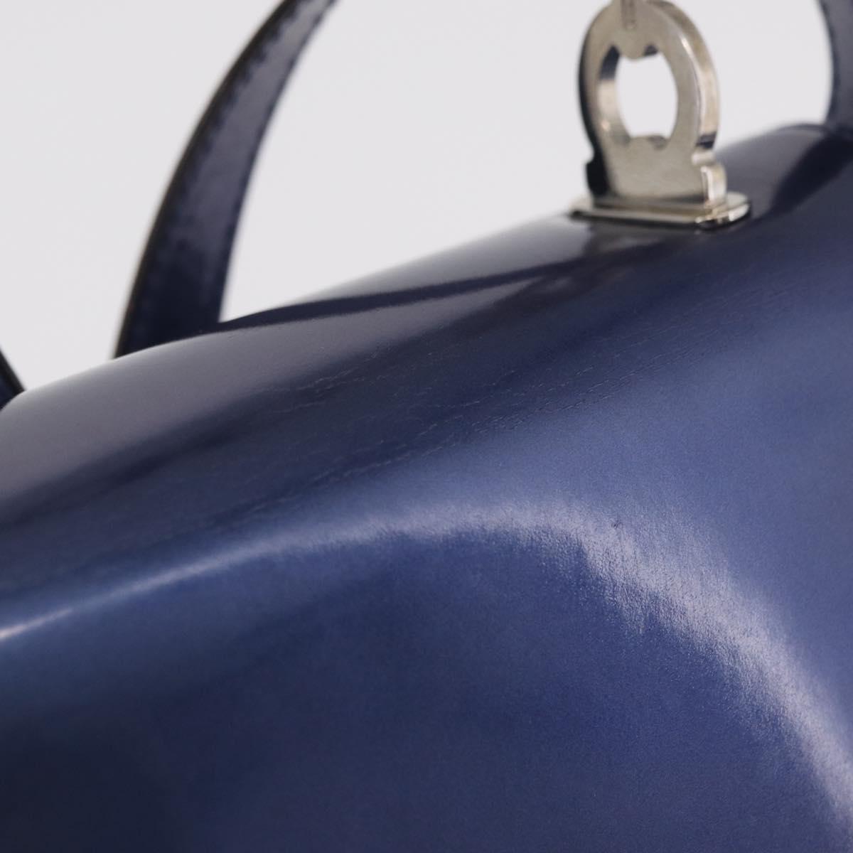Salvatore Ferragamo Gancini Bag Patent leather 2way Navy Silver Auth 206330A image 3