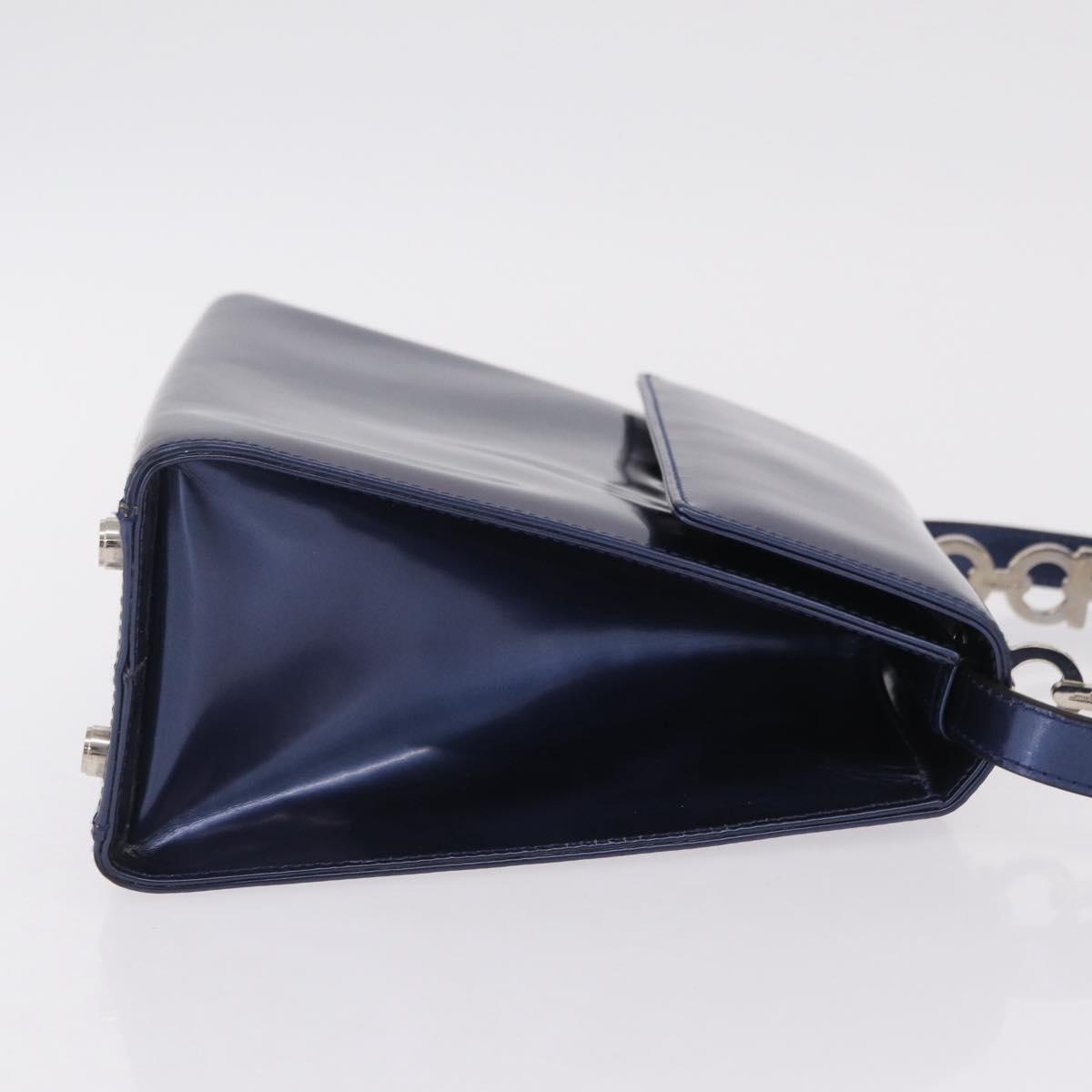 Salvatore Ferragamo Gancini Bag Patent leather 2way Navy Silver Auth 206330A image 4