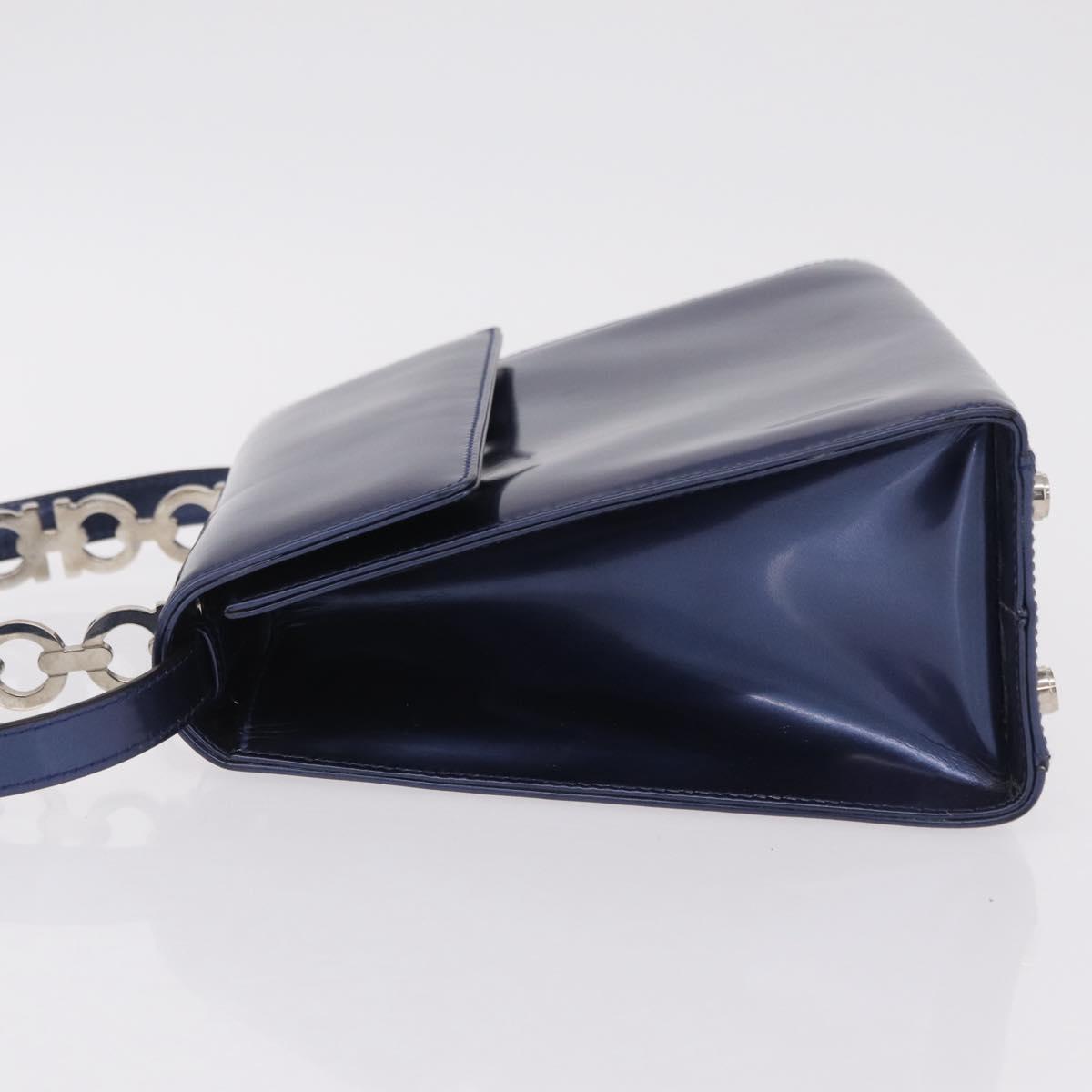 Salvatore Ferragamo Gancini Bag Patent leather 2way Navy Silver Auth 206330A image 5