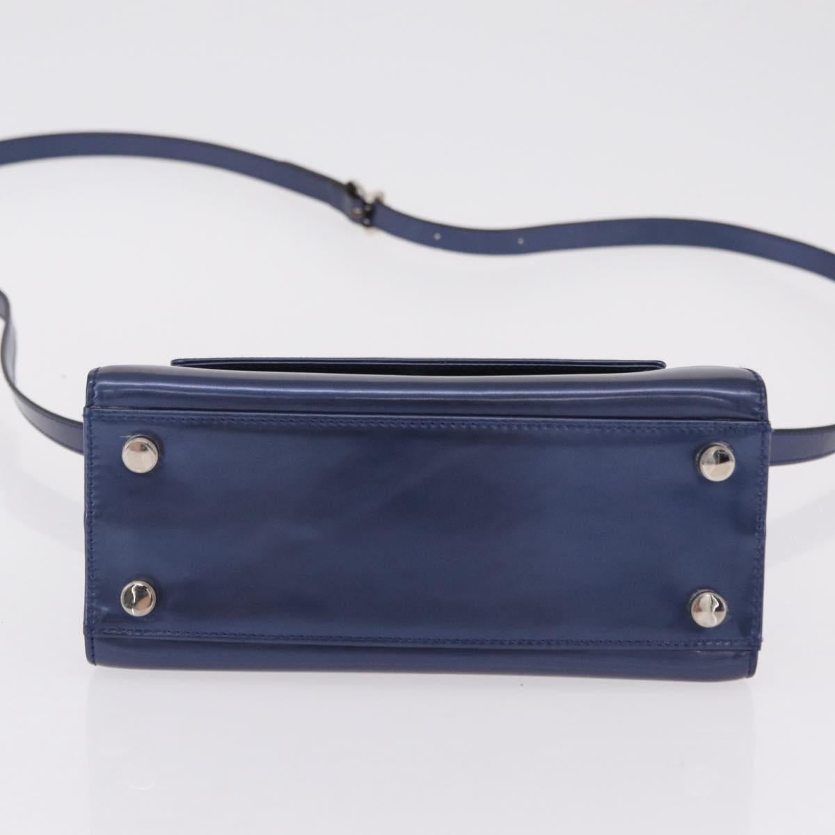 Salvatore Ferragamo Gancini Bag Patent leather 2way Navy Silver Auth 206330A image 6