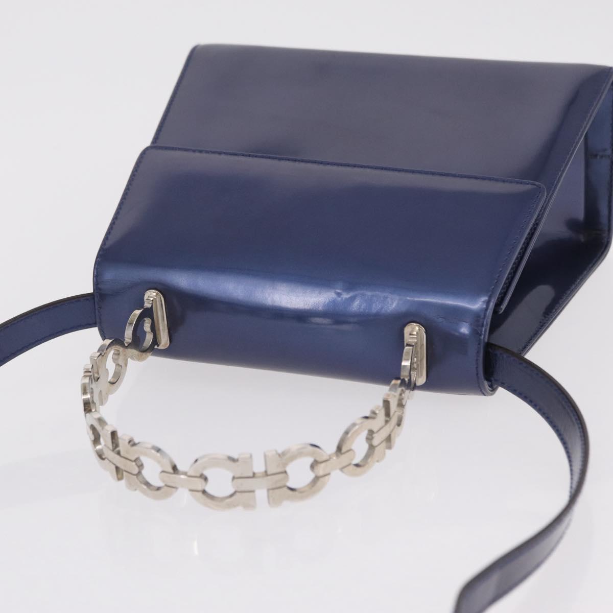 Salvatore Ferragamo Gancini Bag Patent leather 2way Navy Silver Auth 206330A image 7