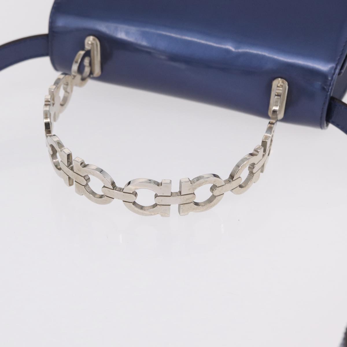 Salvatore Ferragamo Gancini Bag Patent leather 2way Navy Silver Auth 206330A image 8