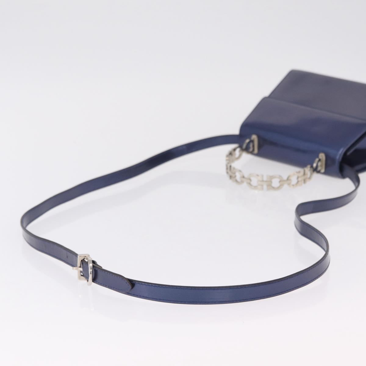 Salvatore Ferragamo Gancini Bag Patent leather 2way Navy Silver Auth 206330A image 9