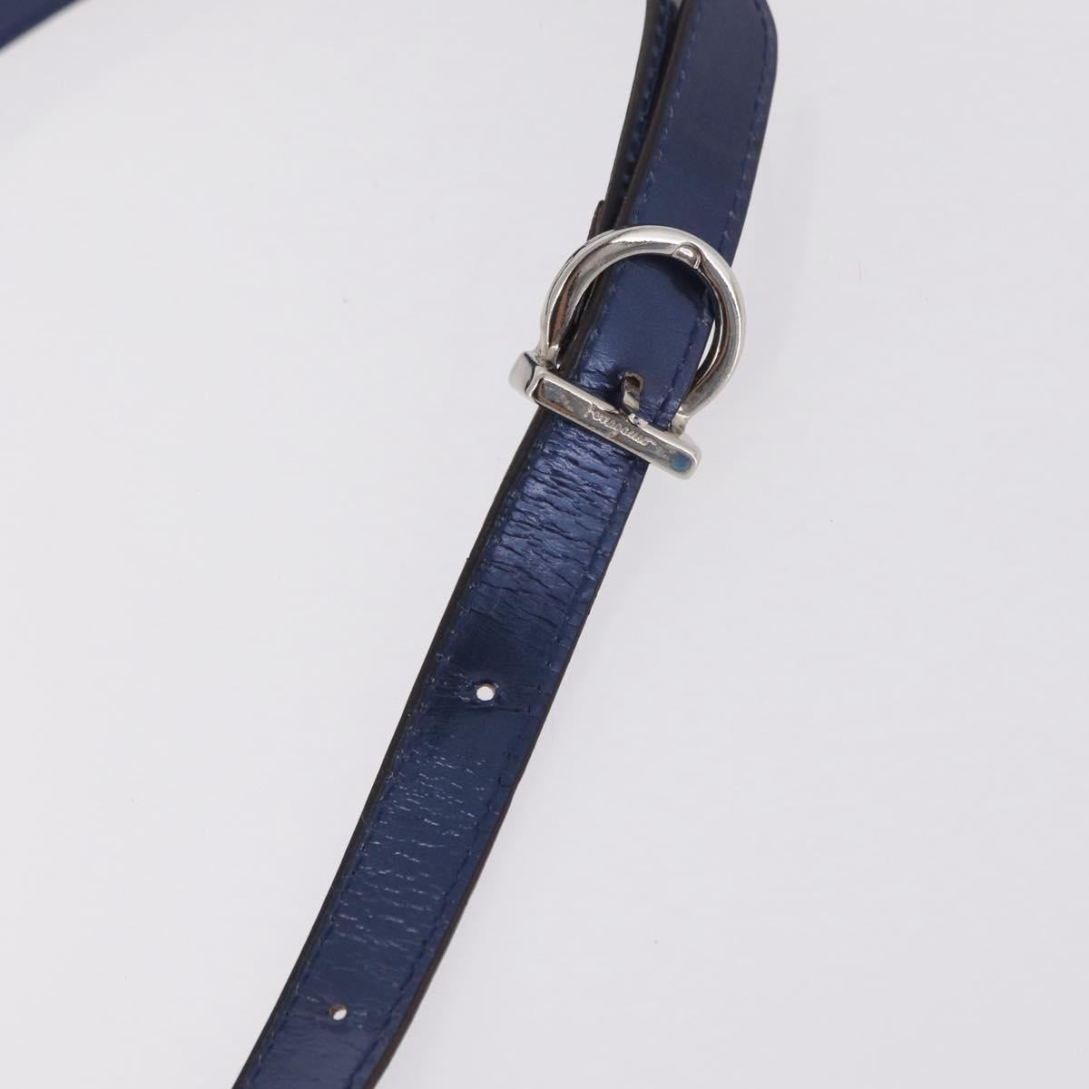 Salvatore Ferragamo Gancini Bag Patent leather 2way Navy Silver Auth 206330A image 10