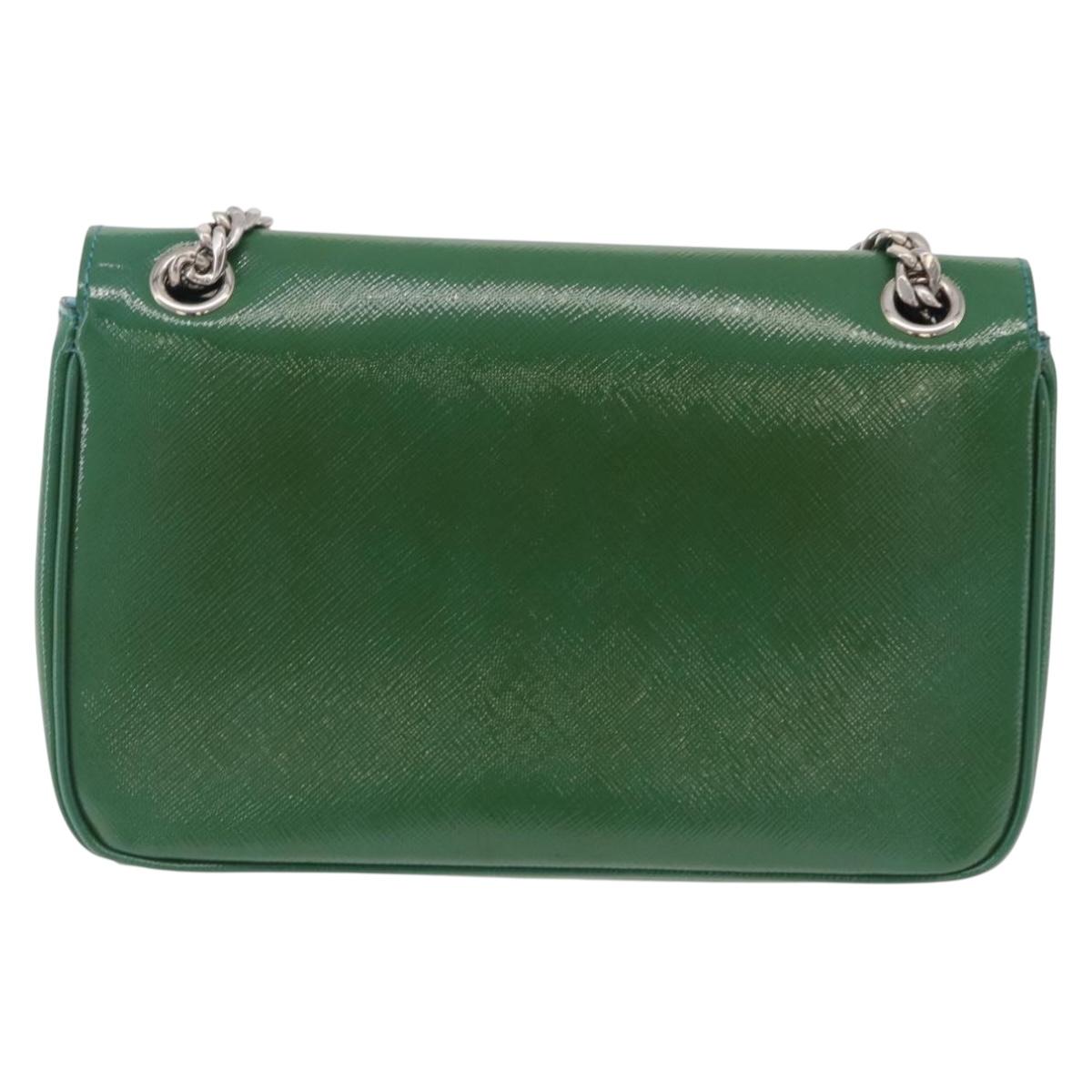 PRADA Chain Shoulder Bag Safiano Leather Green Silver Auth 207634V image 2