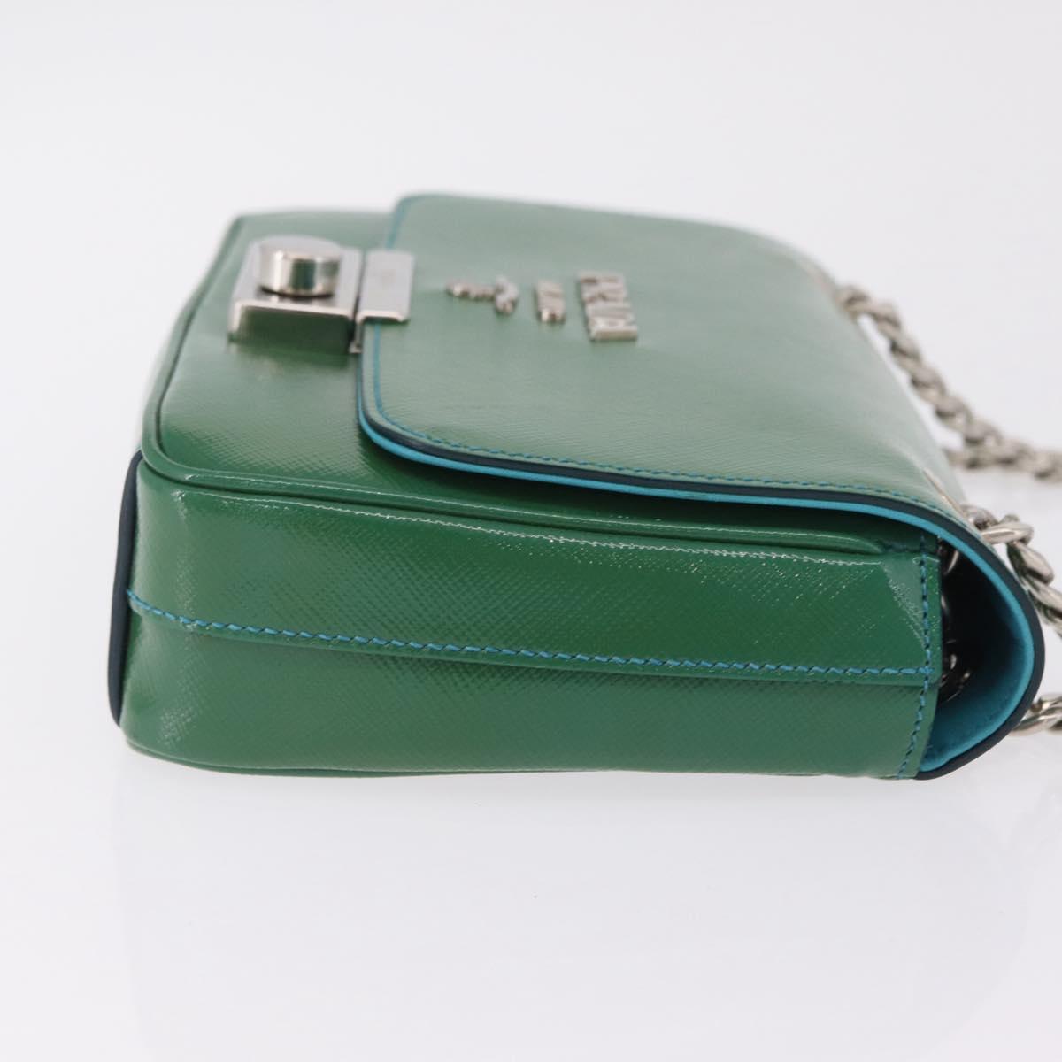 PRADA Chain Shoulder Bag Safiano Leather Green Silver Auth 207634V image 3