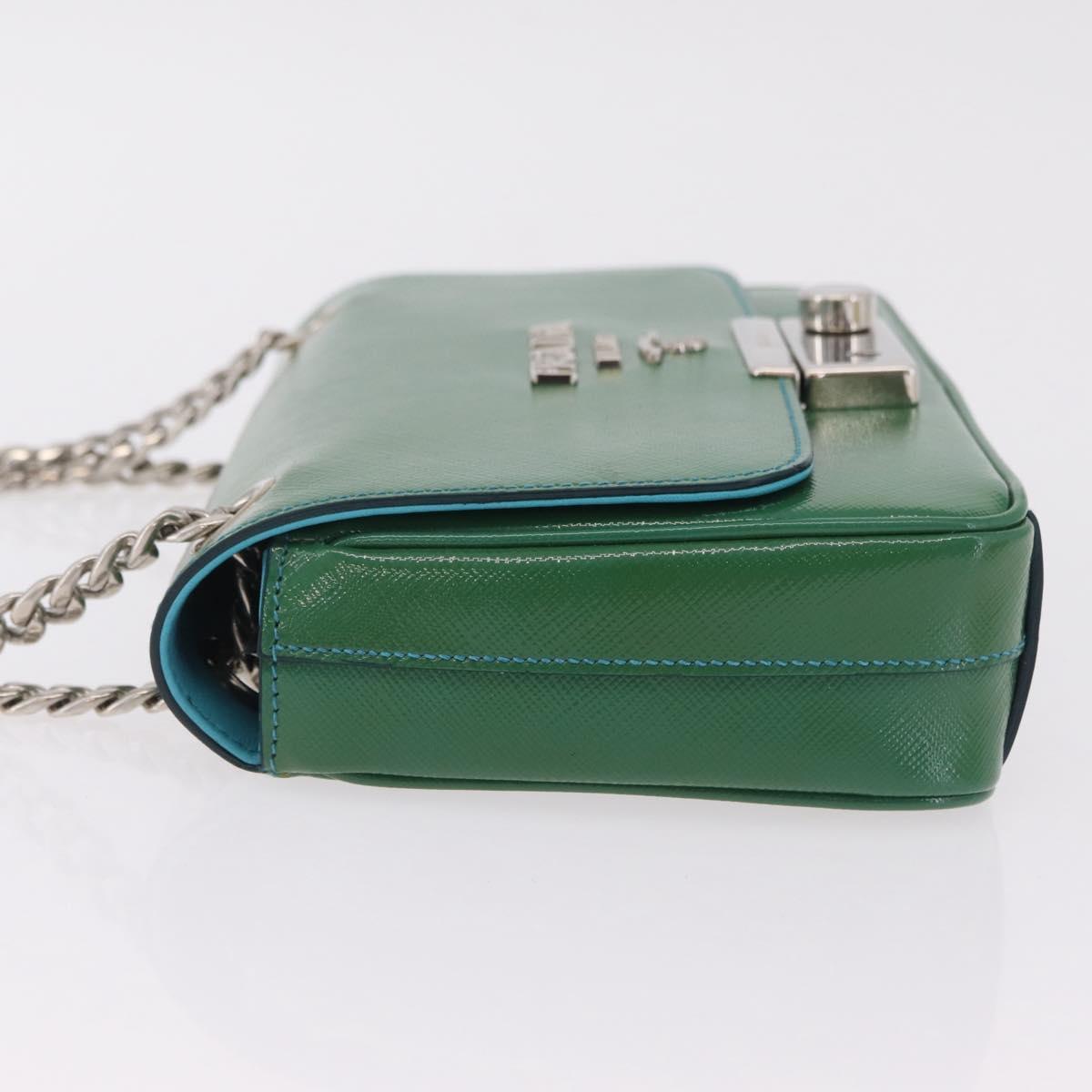 PRADA Chain Shoulder Bag Safiano Leather Green Silver Auth 207634V image 4